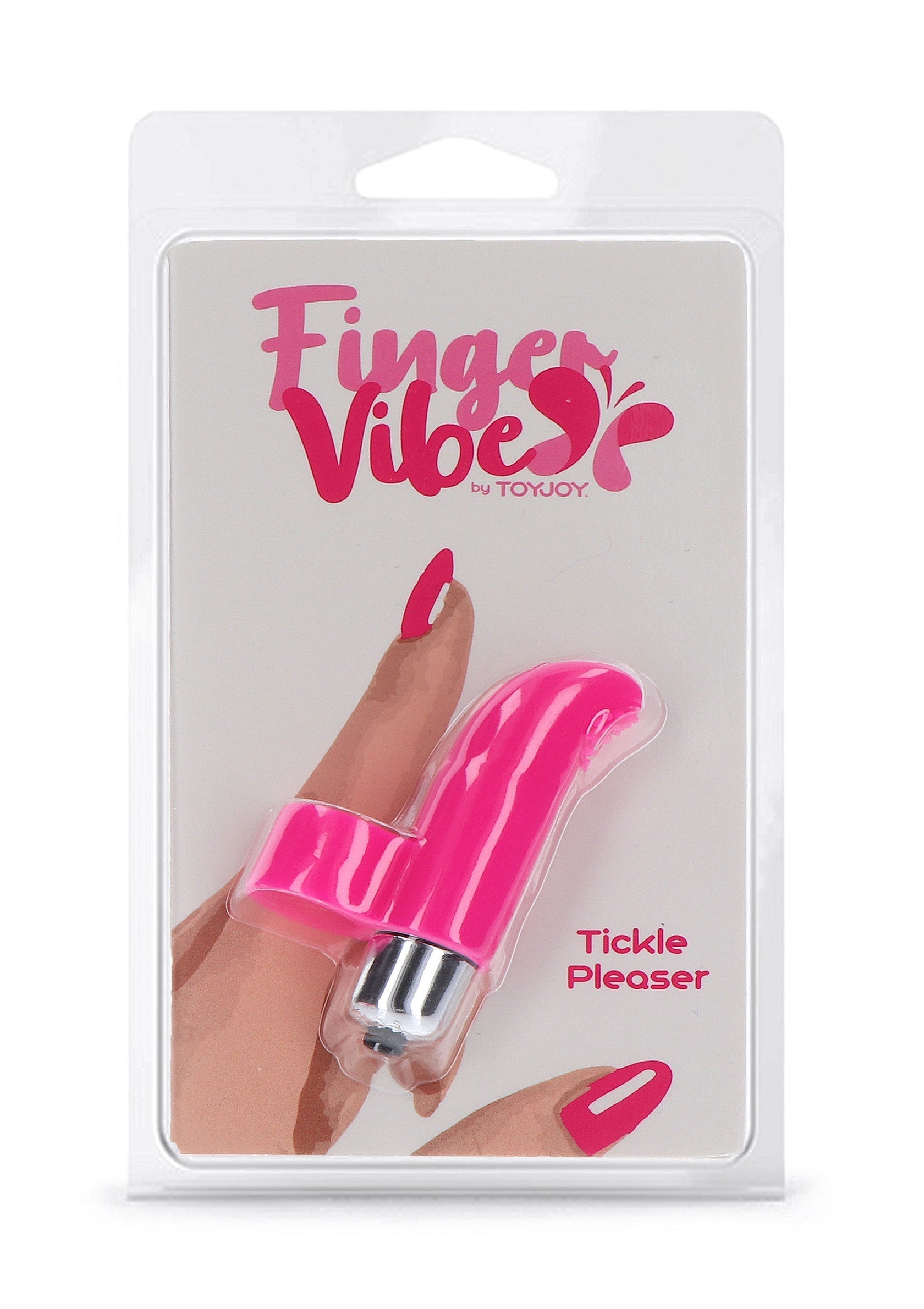 Vibromasseur doigt rose Toyjoy 'Tickle Pleaser' pour des sensations coquines et discrètes.; Roze Toyjoy 'Tickle Pleaser' vingervibrator voor ondeugende, discrete sensaties.; Pink Toyjoy 'Tickle Pleaser' finger vibe for naughty, discreet sensations.