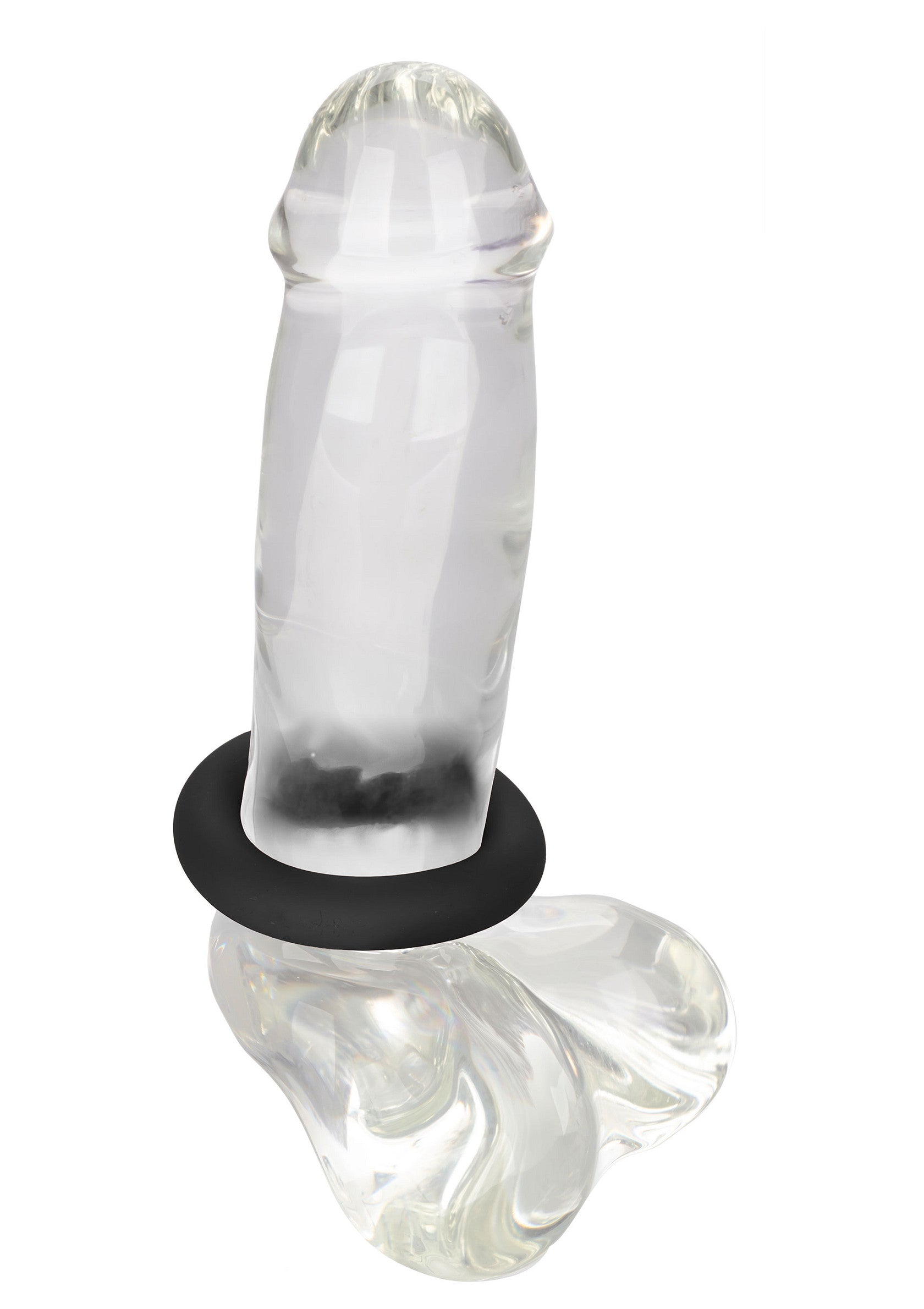 Jouet en verre transparent avec anneau noir pour plus de plaisir.; Glazen speeltje met zwarte ring voor extra genot.; Clear glass toy with a black ring for added pleasure.