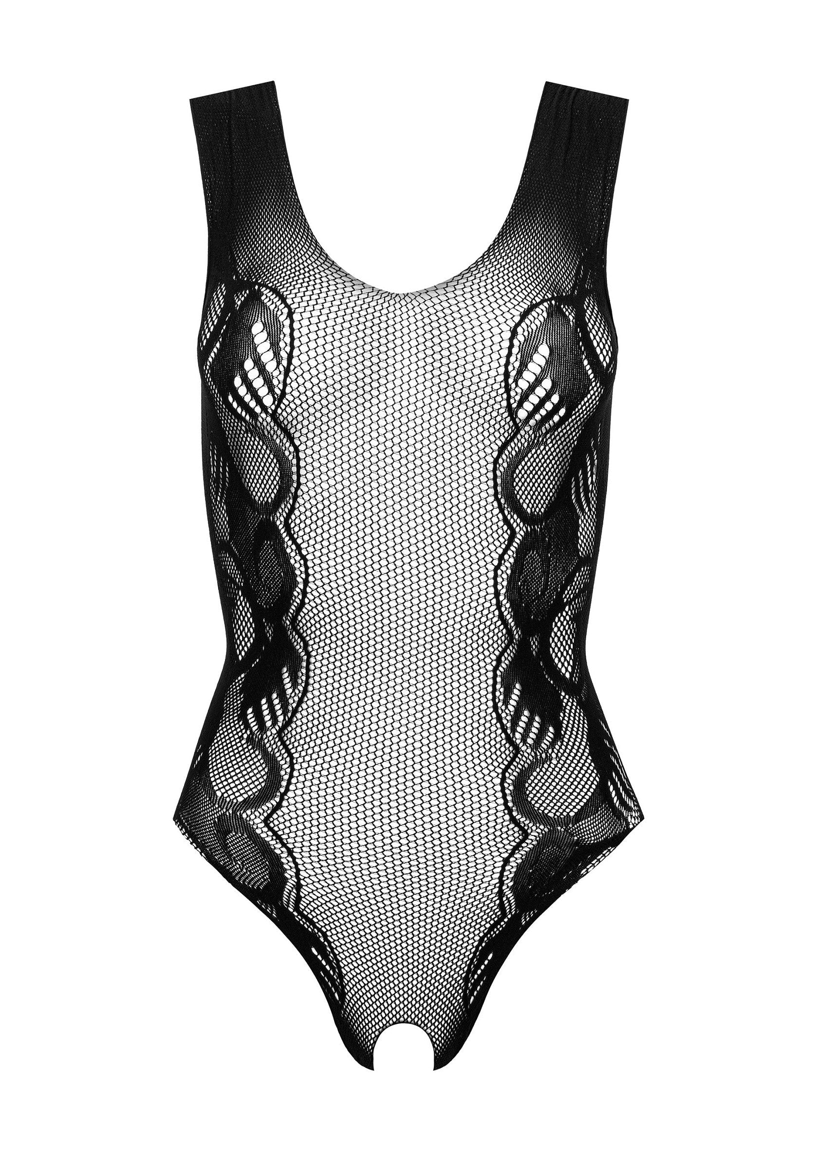 Body noir en dentelle délicate pour une allure sensuelle et élégante.; Zwarte body van delicaat kant voor een sensuele en elegante look.; Black lace bodysuit for a sensual and elegant look.