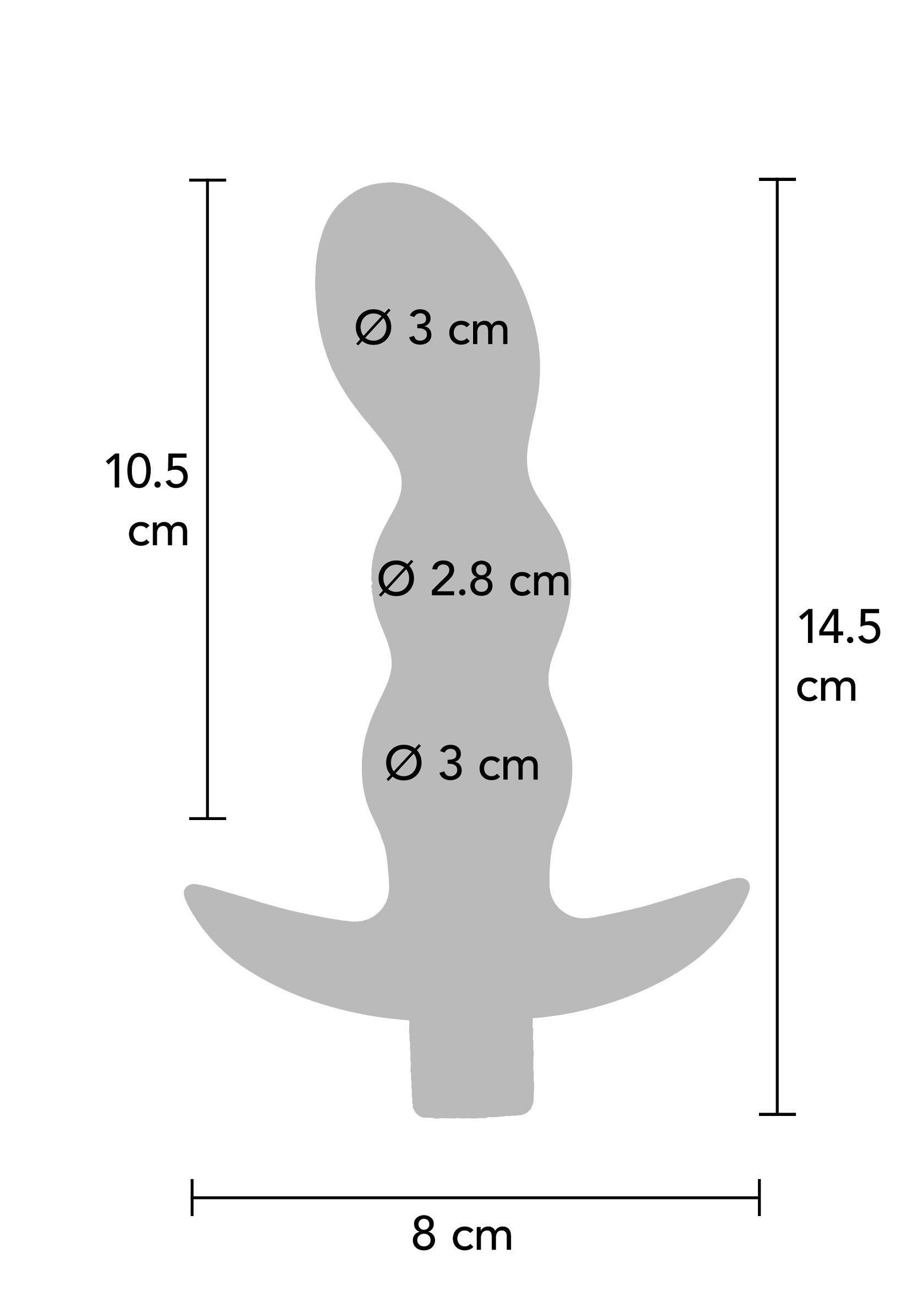 Diagramme détaillé d'un plug anal avec dimensions. Parfait pour choisir la taille idéale et profiter d'un confort optimal.; Gedetailleerd diagram van een anale plug met afmetingen. Perfect om de ideale maat te kiezen en te genieten van optimaal comfort.; Detailed diagram of an anal plug with dimensions. Perfect for choosing the ideal size and enjoying optimal comfort.