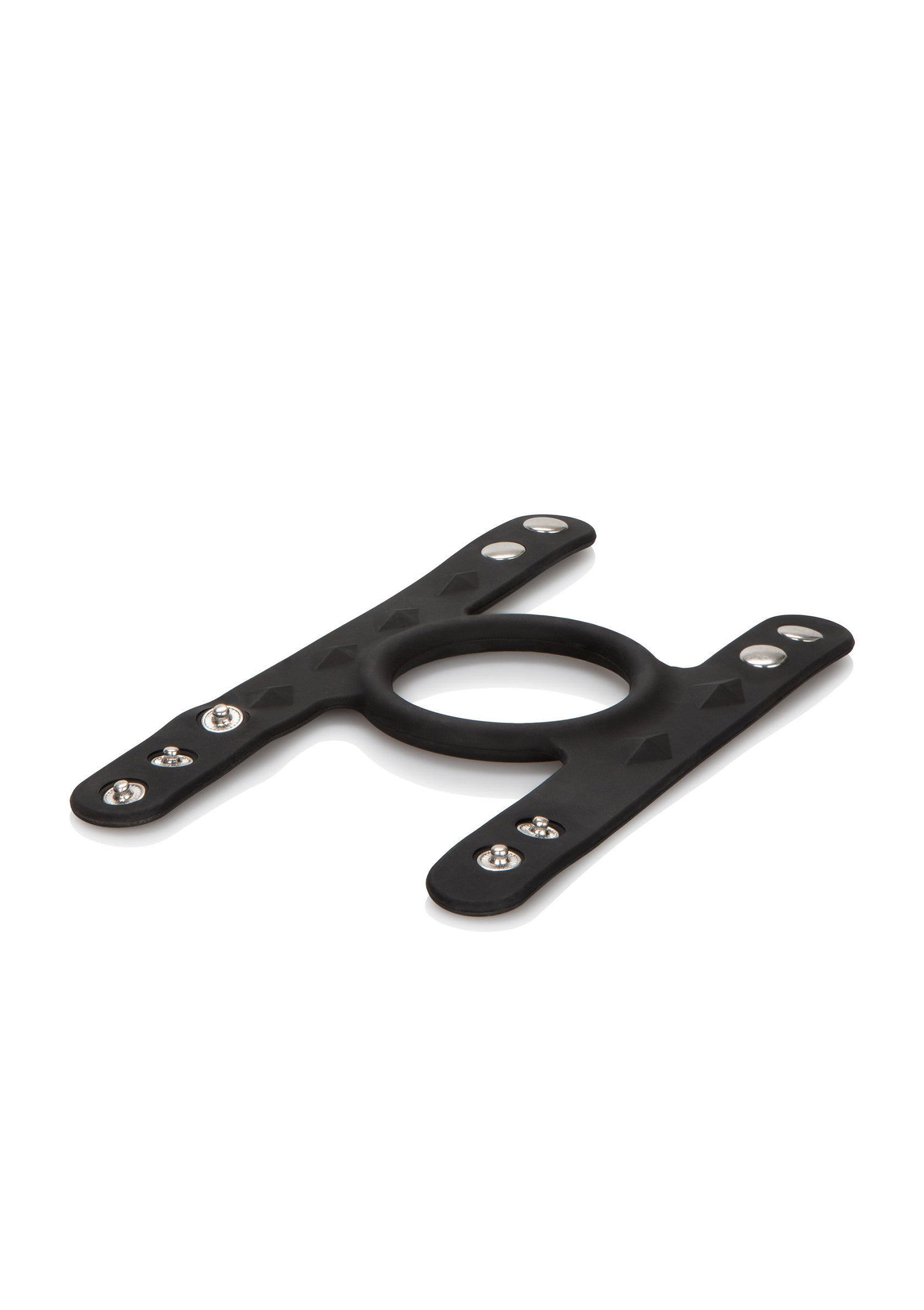 Harnais de bite noir réglable avec des boutons-pression en métal; Zwart verstelbaar pik harnas met metalen drukknopen; Black adjustable cock harness with metal snaps