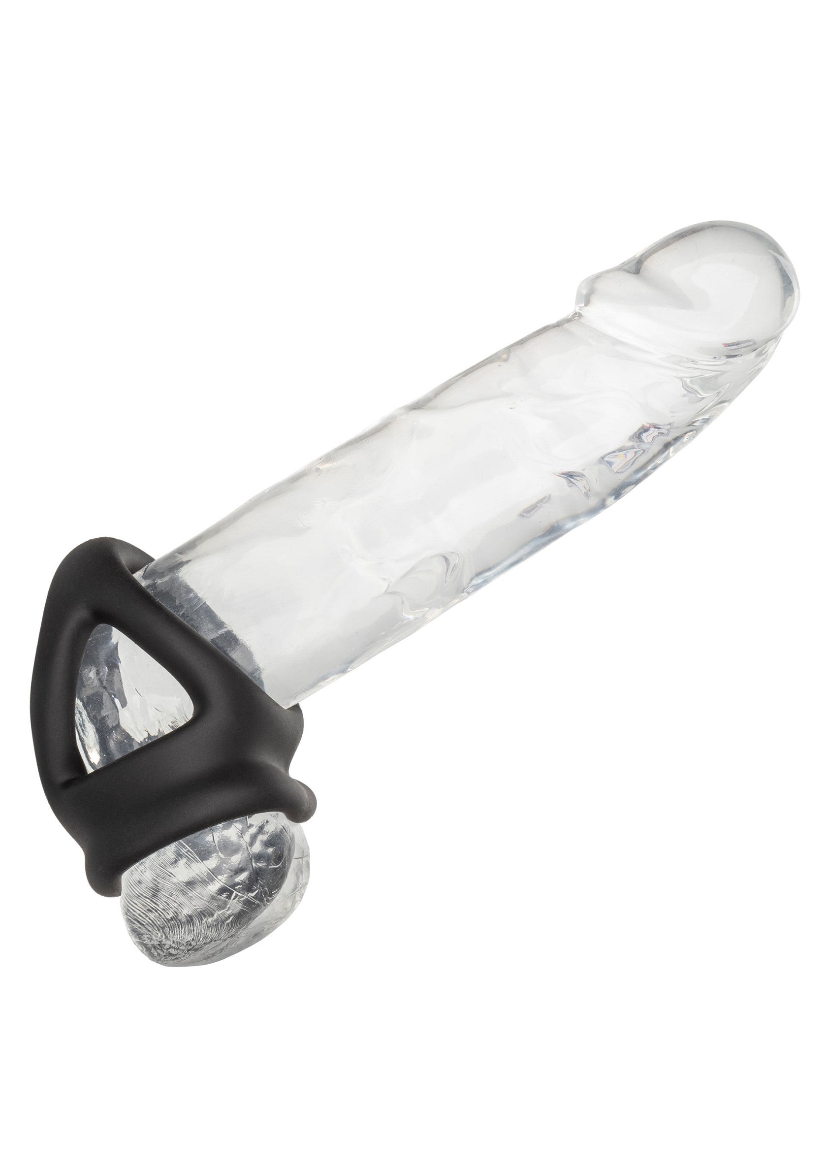 Pénis réaliste transparent avec anneau noir pour plus de plaisir.; Doorzichtige realistische penis met zwarte ring voor extra genot.; Clear realistic penis with black ring for extra pleasure.