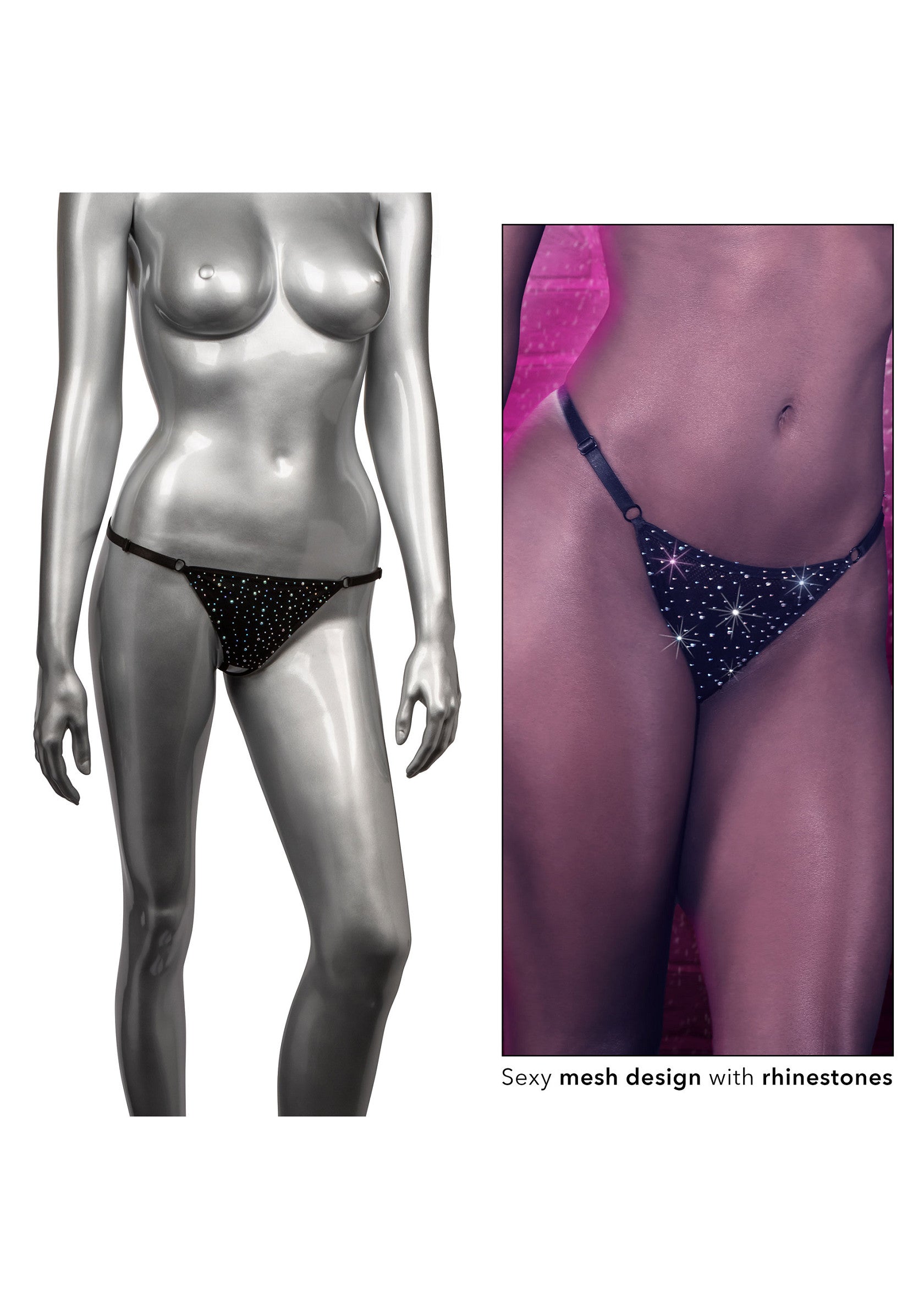 String sexy en maille avec strass scintillants pour une touche d'éclat irrésistible. Confortable et séduisant.; Sexy string van mesh met glinsterende strasssteentjes voor een onweerstaanbare glans. Comfortabel en verleidelijk.; Sexy mesh thong with sparkling rhinestones for an irresistible sparkle. Comfortable and seductive lingerie.