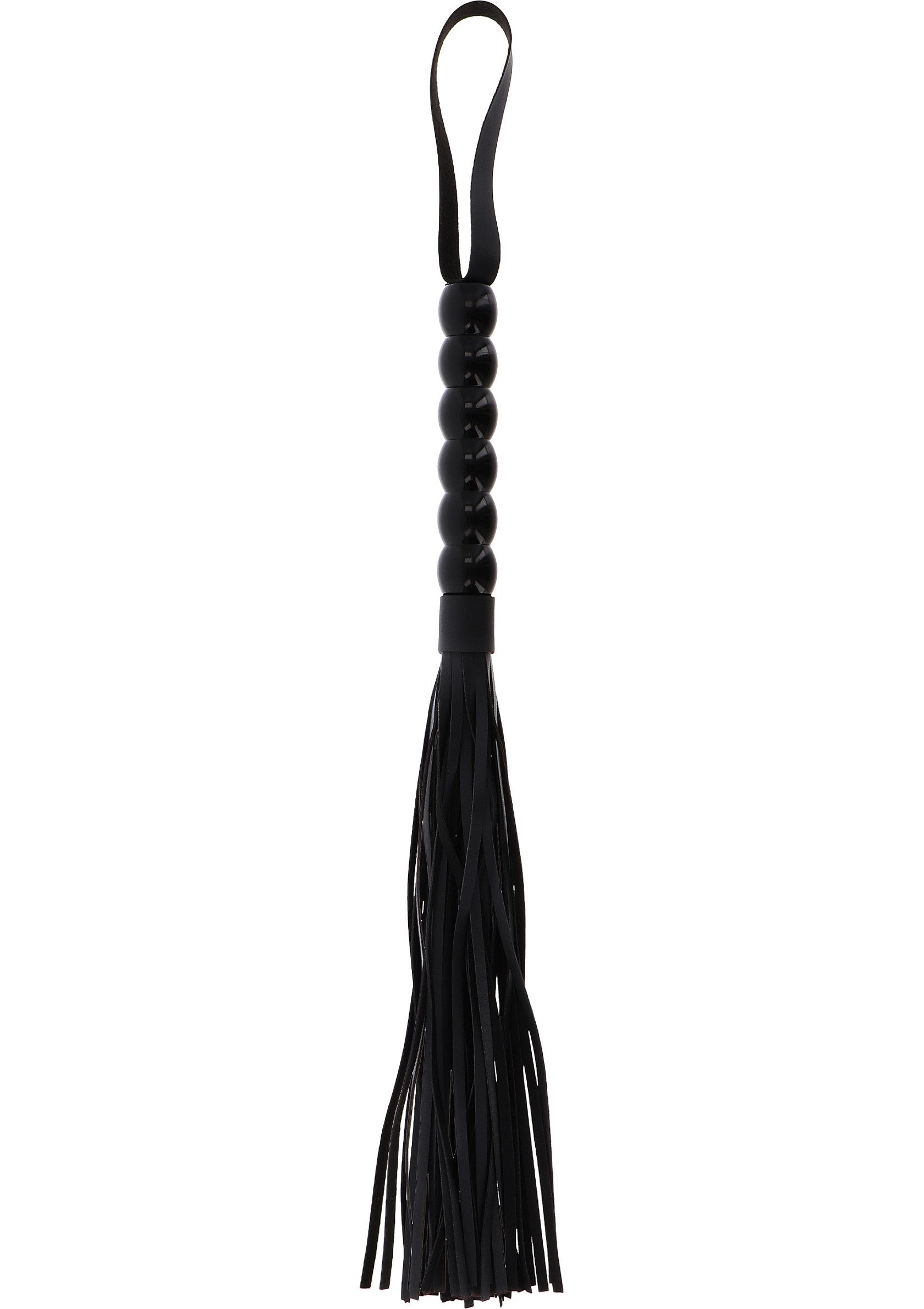 Cravache noire avec perles pour jeux coquins. Accessoire BDSM idéal pour pimenter votre vie amoureuse.; Zwarte zweep met kralen voor stout spel. Ideaal BDSM-accessoire om je liefdesleven mee op te fleuren.; Black flogger with beads for kinky play. Ideal BDSM accessory to spice up your love life.