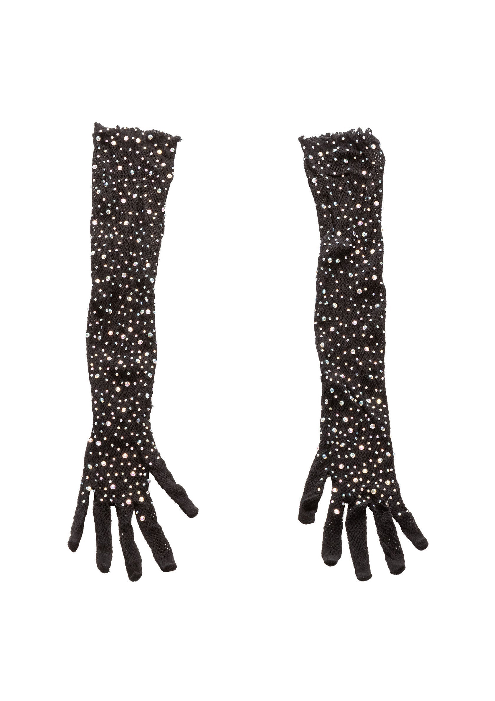 Gants longs noirs à pois, élégants et originaux pour une touche de glamour.; Elegante zwarte lange handschoenen met stippen voor een glamoureuze look.; Elegant black long gloves with polka dots for a glamorous touch.