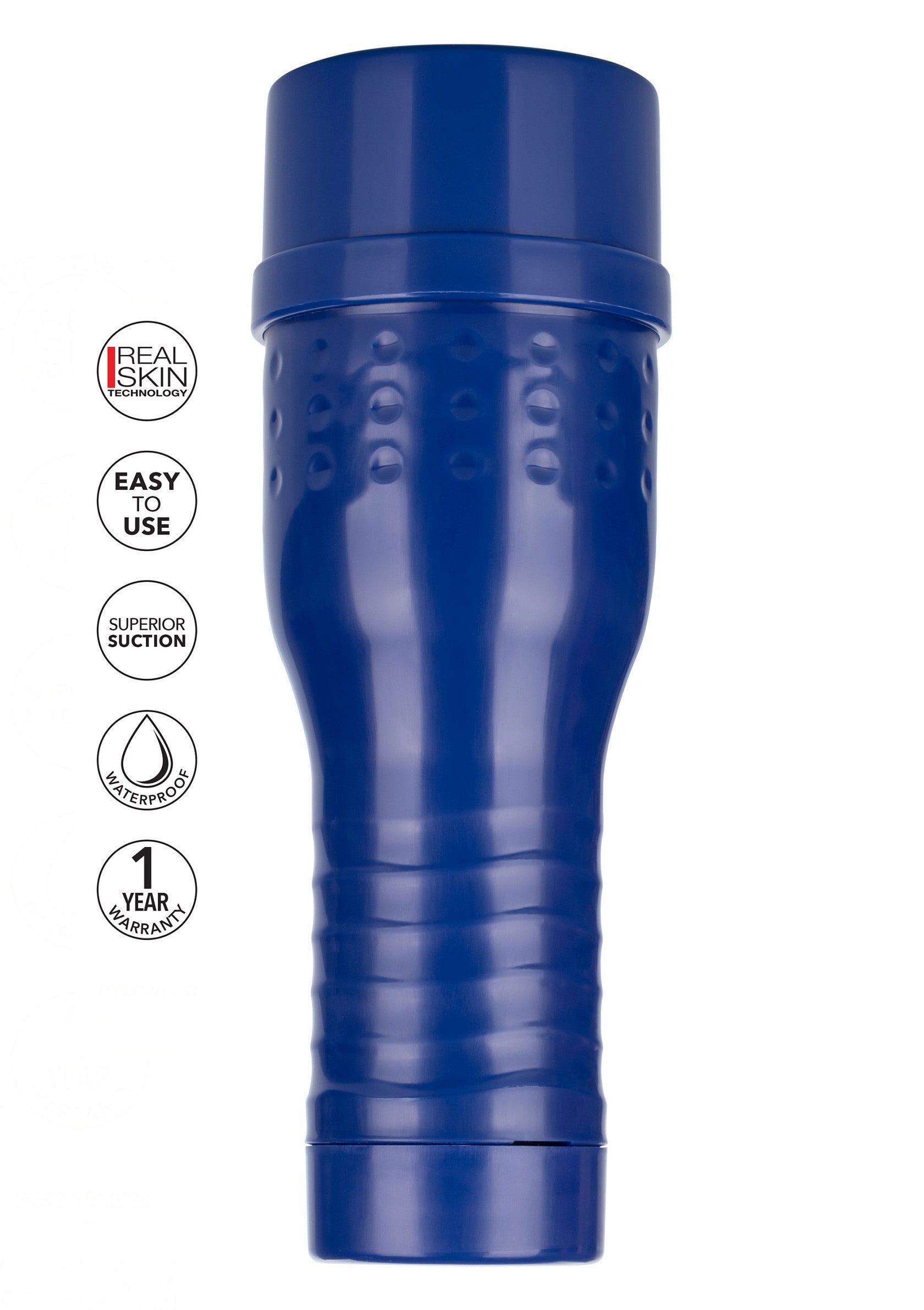 Manchon masturbatoire bleu 'Real Skin'. Facile à utiliser, succion supérieure, étanche et garantie 1 an.; Blauwe 'Real Skin' masturbatie sleeve. Gemakkelijk te gebruiken, superieure zuigkracht, waterdicht en 1 jaar garantie.; Blue 'Real Skin' masturbation sleeve. Easy to use, superior suction, waterproof, with a 1-year warranty.
