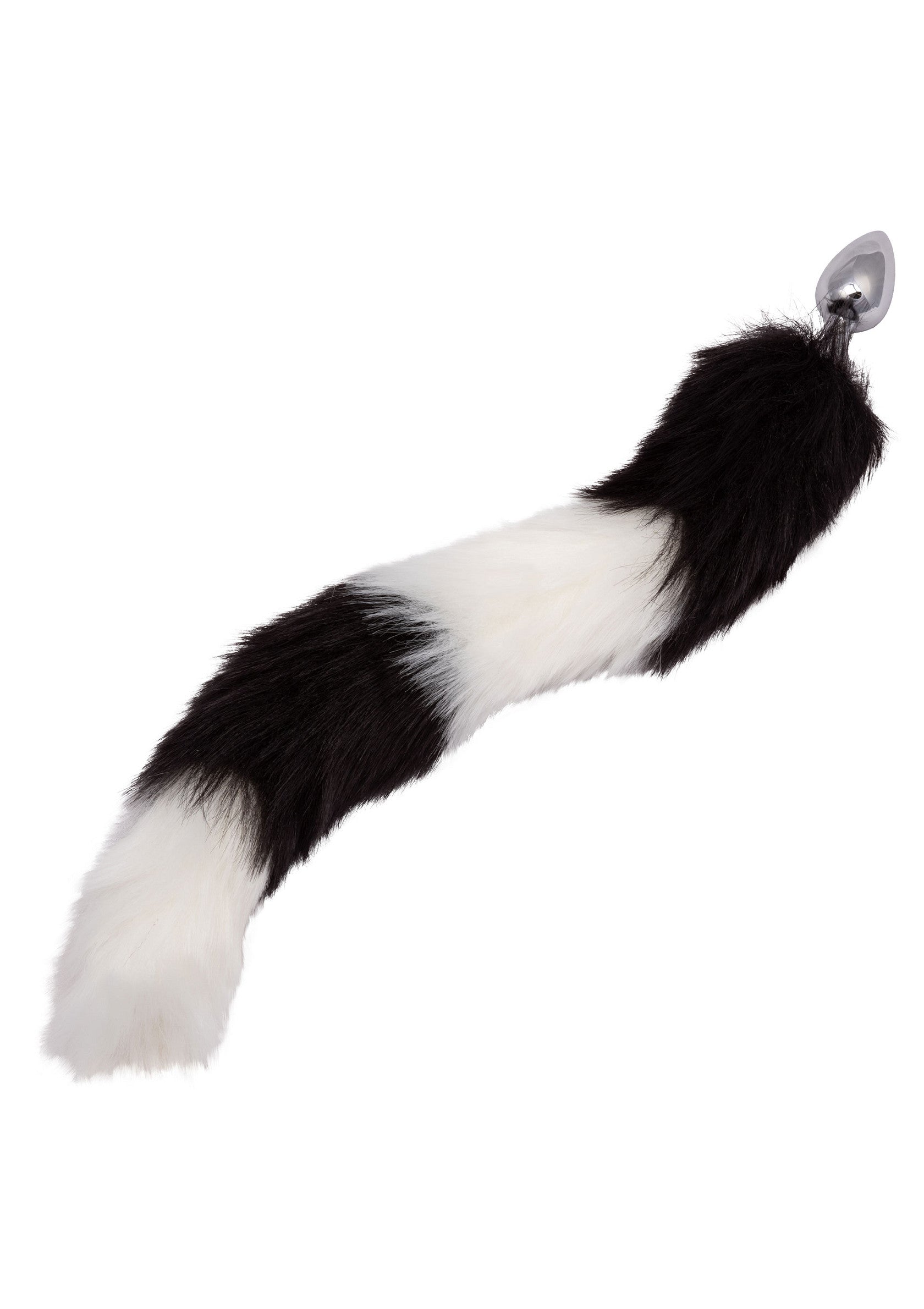 Queue de renard bicolore, noire et blanche, avec plug anal. Accessoire coquin pour pimenter vos soirées.; Tweekleurige staart plug, zwart en wit. Sexy accessoire om je fantasieën te beleven. ; Two-tone fox tail butt plug, black and white. Sexy accessory to spice up your fantasies.