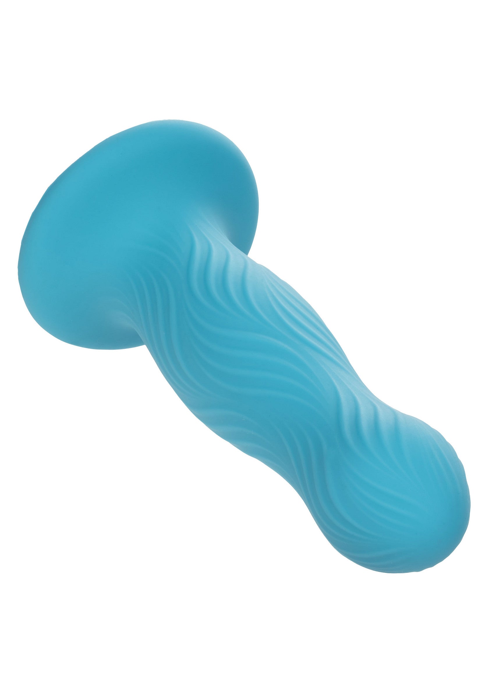 Pénis artificiel ondulé en silicone bleu pour le plaisir féminin et masculin.; Blauwe siliconen dildo met golvend ontwerp voor vrouwen en mannen.; Blue silicone dildo with wavy design for female and male pleasure.