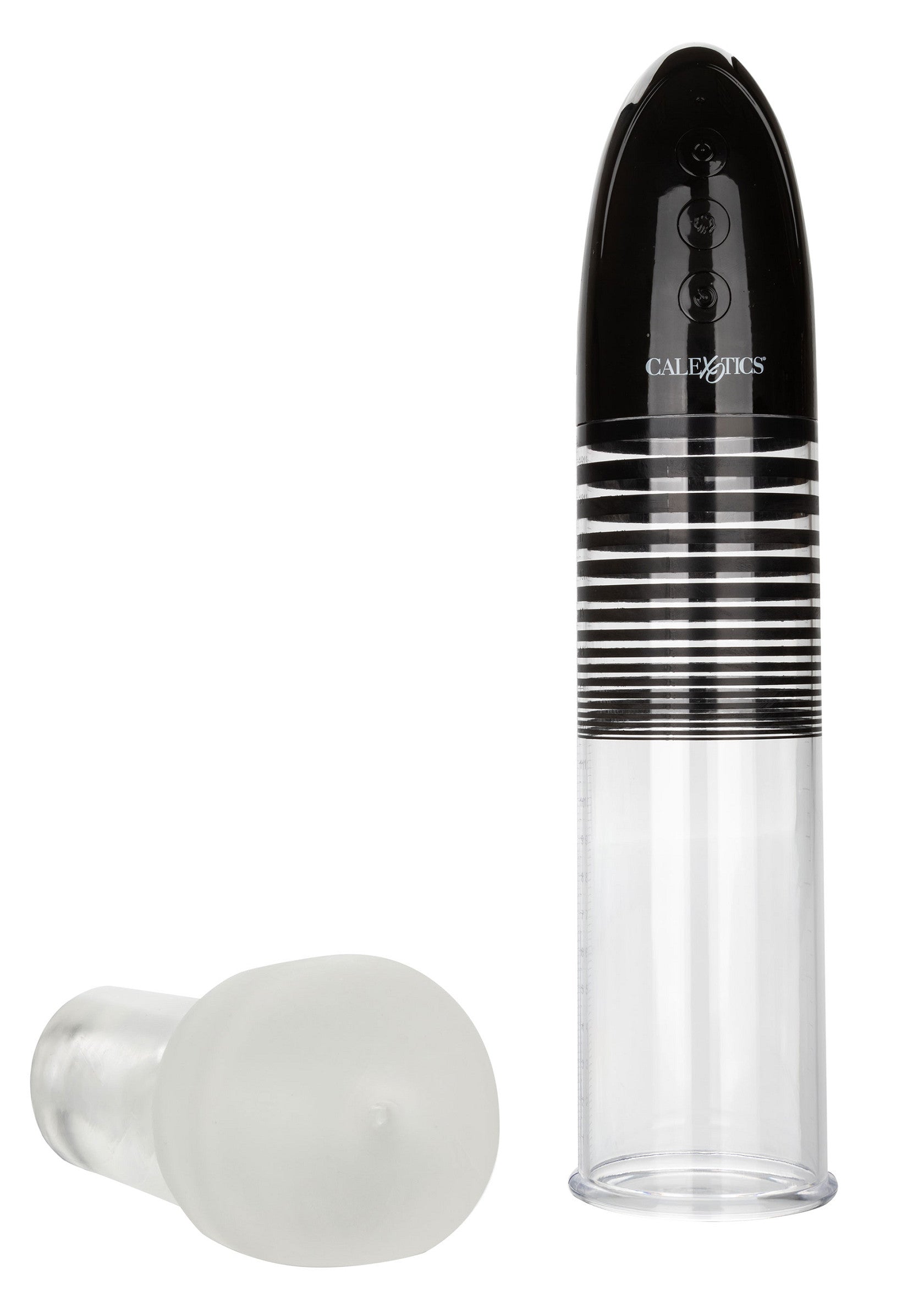 Pompe à pénis CalExotics avec manchon pour plus de confort et de plaisir.; CalExotics penispomp met huls voor meer comfort en plezier.; CalExotics penis pump with sleeve for added comfort and pleasure.