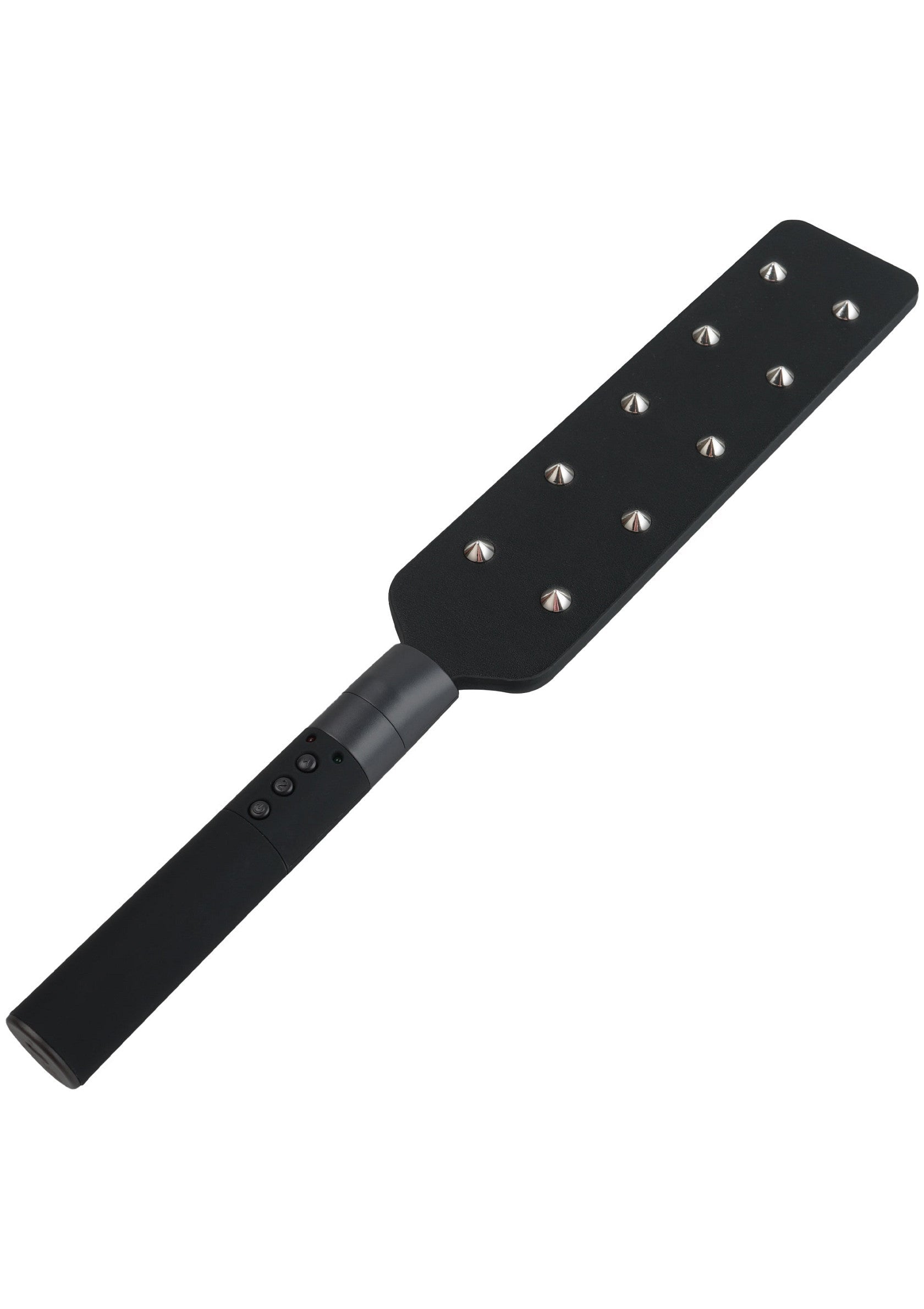 Palette noire cloutée pour adultes. Accessoire de BDSM pour jeux de rôle et plaisirs coquins.; Zwarte paddle met studs voor volwassenen. BDSM accessoire voor rollenspellen en stout plezier.; Black studded paddle for adults. BDSM accessory for role play and kinky fun.