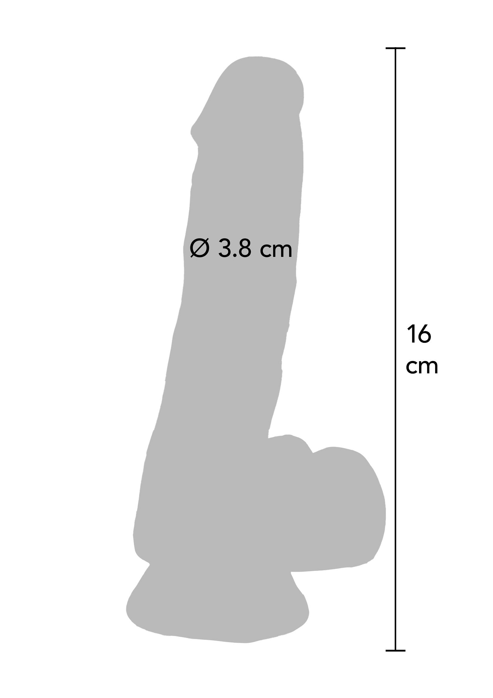Dildo réaliste avec ventouse, 16 cm de long, diamètre 3,8 cm. Plaisir garanti !; Realistische dildo met zuignap, 16 cm lang, diameter 3,8 cm. Gegarandeerd plezier!; Realistic dildo with suction cup, 16 cm long, 3.8 cm diameter. Guaranteed pleasure!