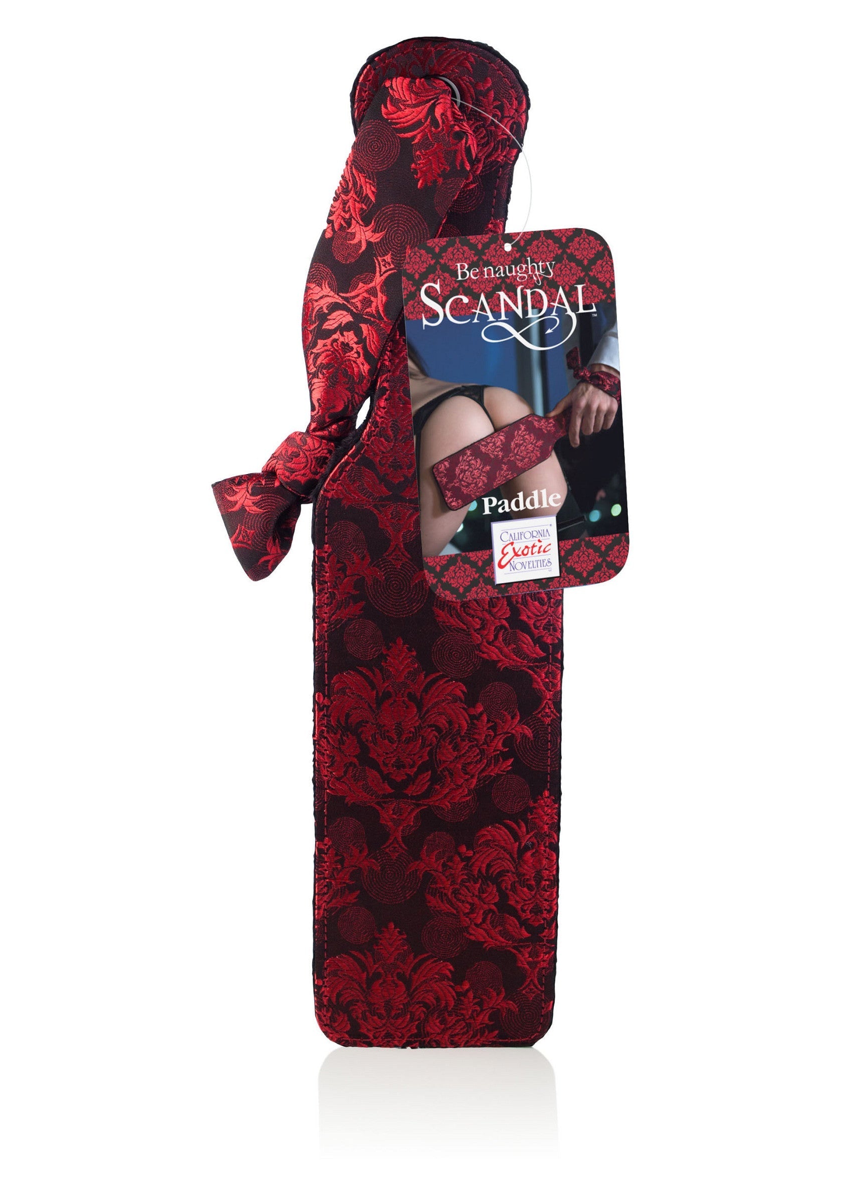 Palette de fessée 'Be Naughty's Scandal' avec un motif rouge et noir orné de motifs floraux.; 'Be Naughty's Scandal' peddel met een rood-zwart patroon versierd met bloemmotieven.; 'Be Naughty's Scandal' paddle with a red and black pattern adorned with floral motifs.