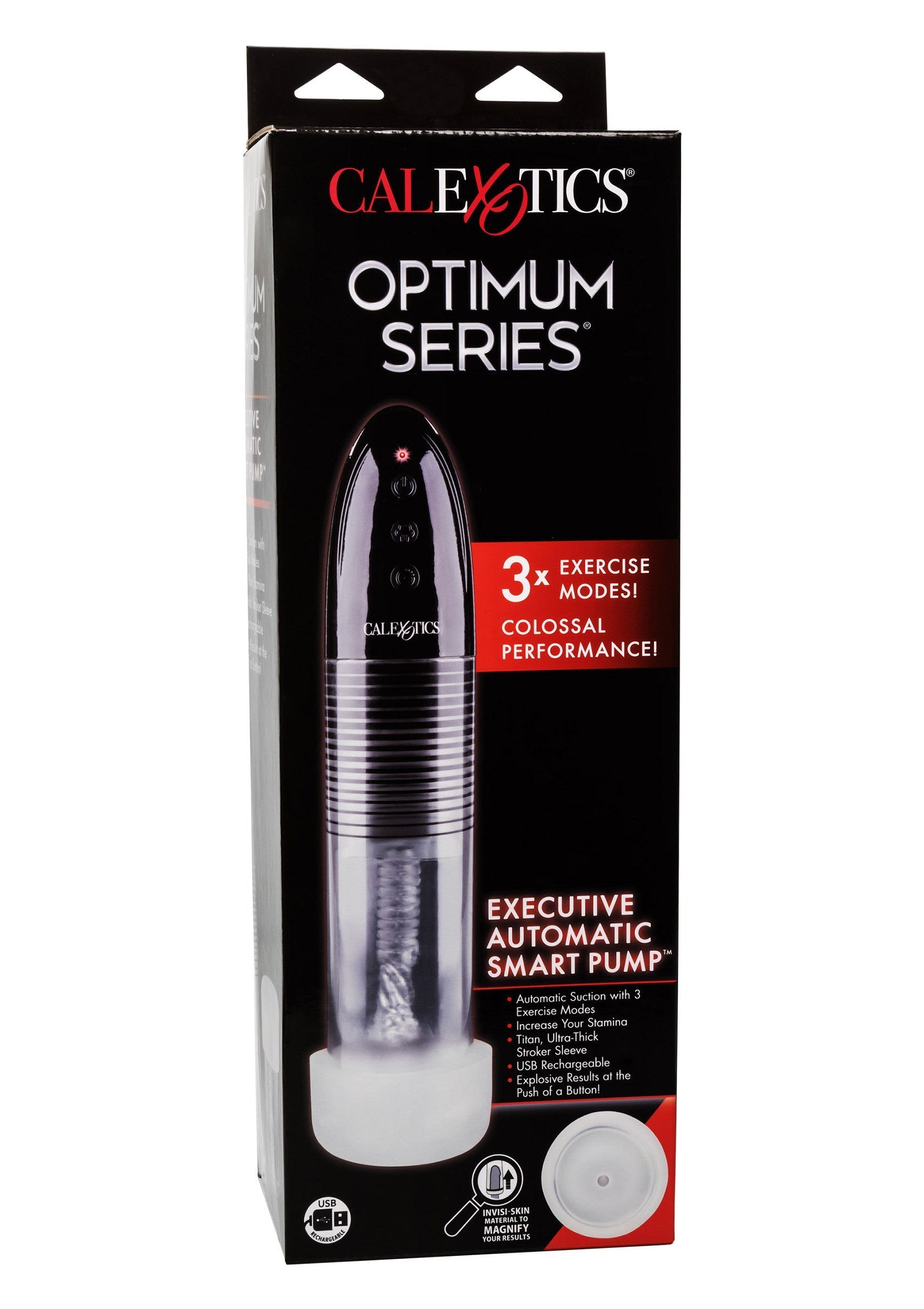 CalExotics Optimum Series Executive Automatic Smart Pump, pour une performance colossale. Trois modes d'exercice.; CalExotics Optimum Series Executive Automatic Smart Pump, voor kolossale prestaties. Drie trainingsmodi.; CalExotics Optimum Series Executive Automatic Smart Pump for colossal performance. Three exercise modes.