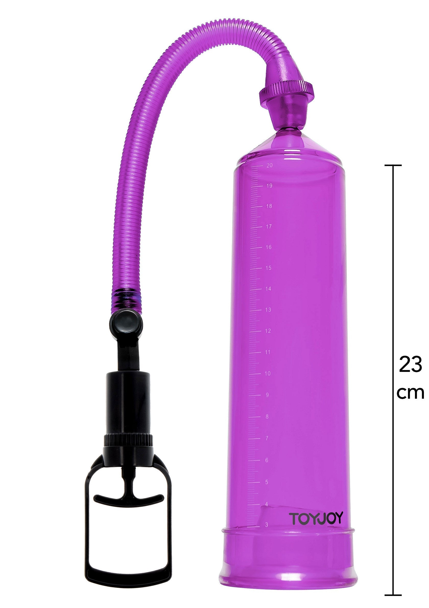 Pompe à pénis violette ToyJoy de 23 cm pour l'amélioration masculine et le plaisir sexuel.; Paarse ToyJoy penispomp van 23 cm voor mannelijke verbetering en seksueel genot.; 23cm purple ToyJoy penis pump for male enhancement and sexual pleasure.