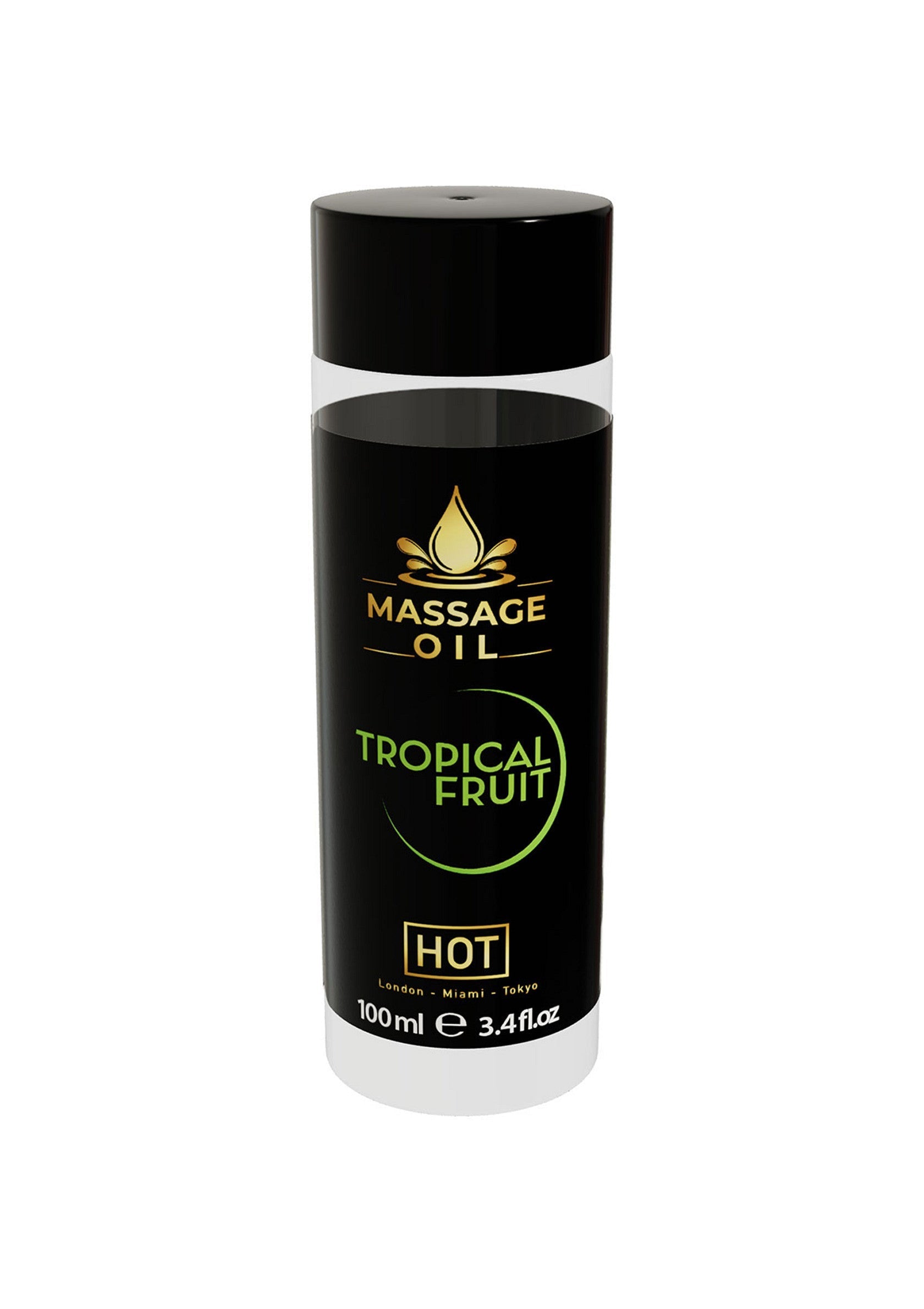 Huile de massage fruit tropical, chauffante. 100ml. Pour une expérience sensorielle relaxante et agréable.; Massage olie tropische vruchten, verwarmend. 100ml. Voor een ontspannende en aangename zintuiglijke ervaring.; Tropical fruit massage oil, hot. 100ml. For a relaxing and pleasant sensory experience. 