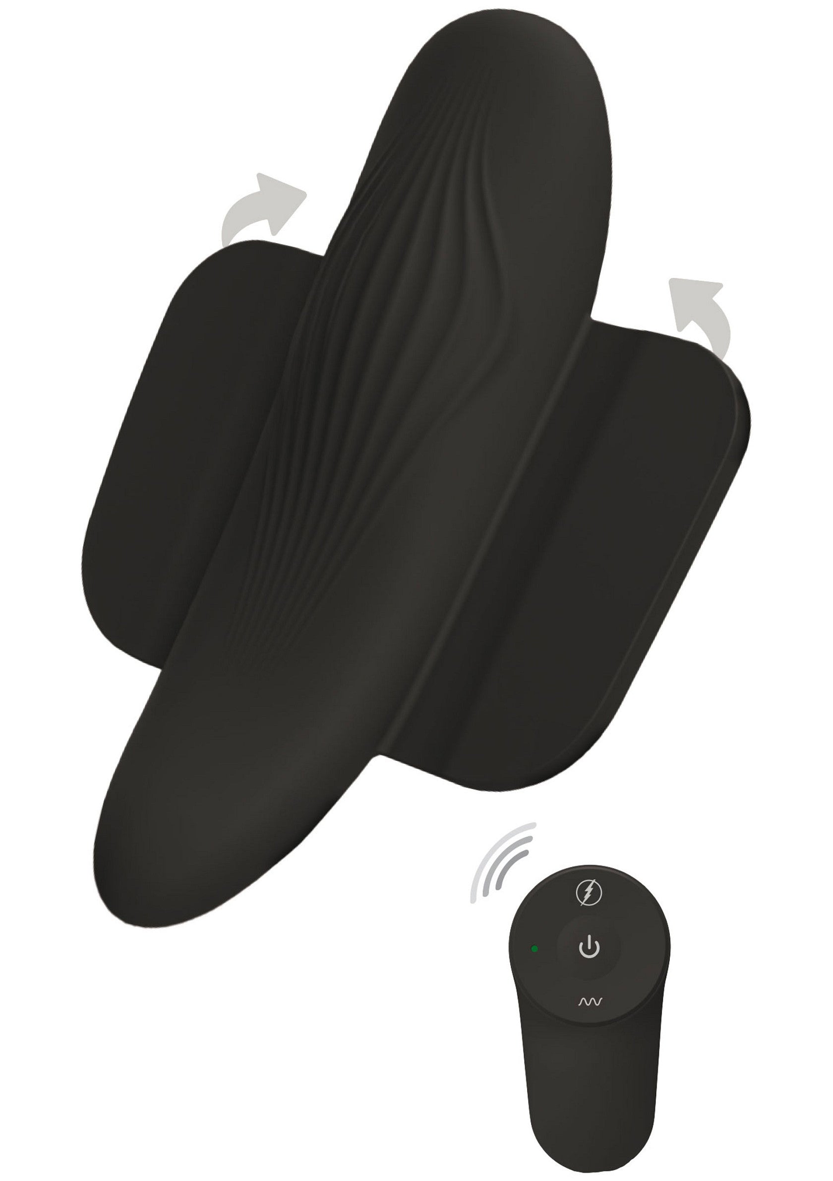 Masseur clitoridien vibrant noir avec télécommande sans fil pour une stimulation précise et agréable.; Zwarte vibrerende clitorismassager met draadloze afstandsbediening voor nauwkeurige en plezierige stimulatie.; Black vibrating clitoral massager with wireless remote control for precise and pleasurable stimulation.