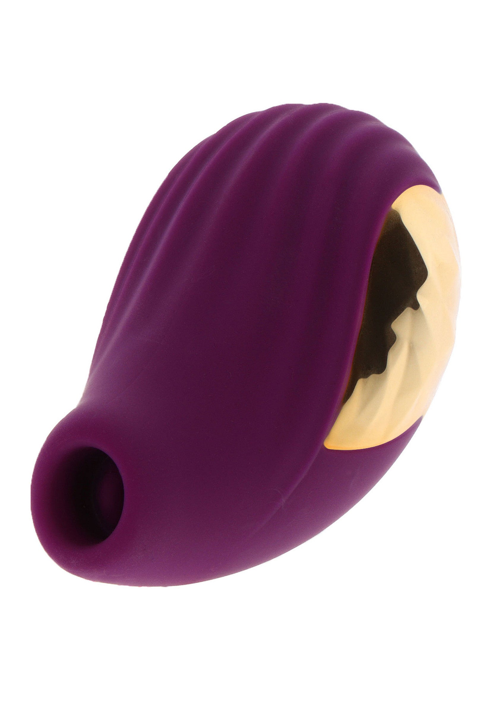 Manchon vibrant violet et doré pour le plaisir masculin.; Paarse en gouden vibrerende masturbator voor mannelijk genot.; Purple and gold vibrating masturbator for male pleasure.