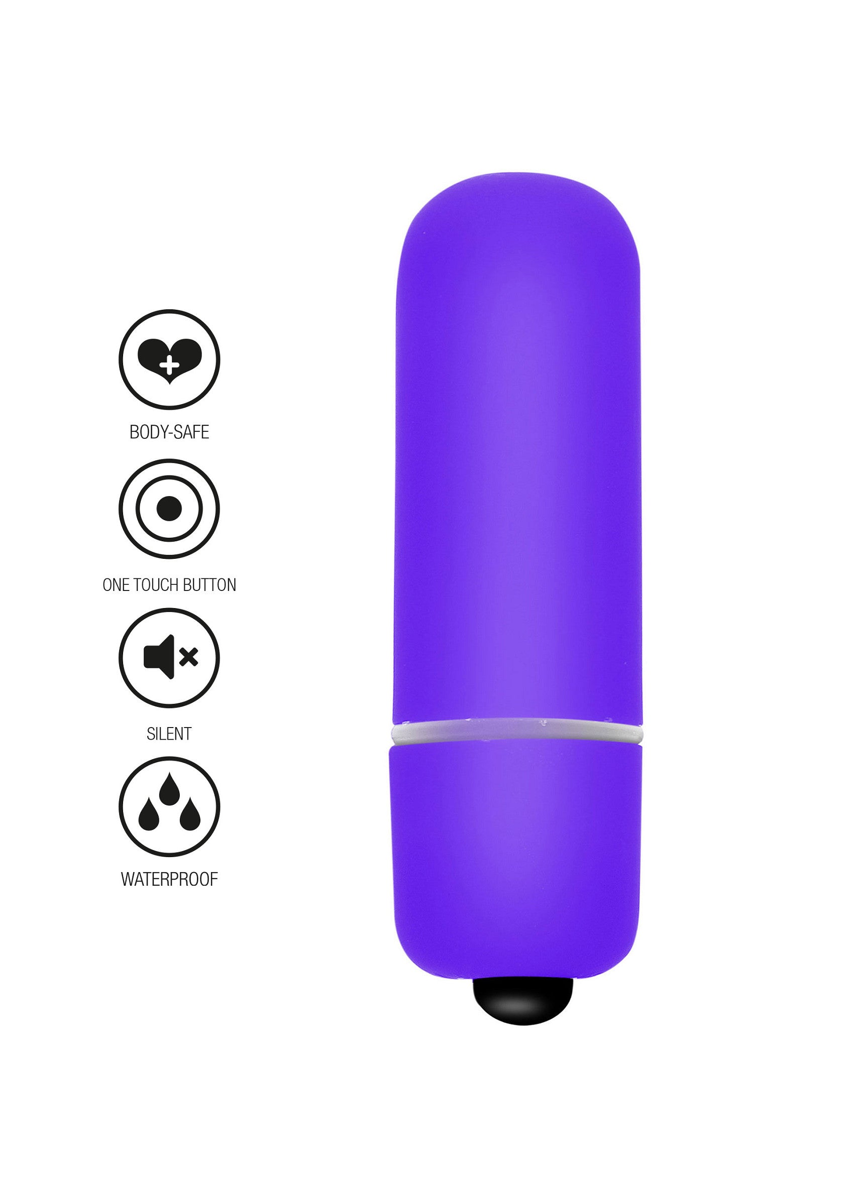 Vibromasseur violet vibrant, silencieux et étanche pour le plaisir personnel.; Paarse vibrerende vibrator, stil en waterdicht voor persoonlijk genot.; Purple vibrating vibrator, silent and waterproof for personal pleasure.