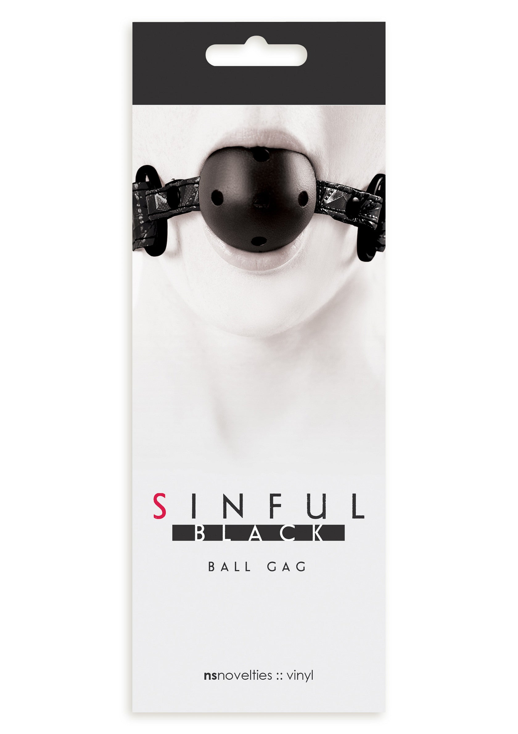 Bâillon boule noir Sinful Black pour jeux coquins. Vinyle de qualité.; Sinful Black ball gag voor ondeugende spelletjes. Kwaliteitsvinyl.; Sinful Black ball gag for kinky games. Quality vinyl.