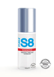 Lubrifiant personnel à base d'eau Stimul8 S8 Warming 125ml pour plus de plaisir.; Stimul8 S8 Warming glijmiddel op waterbasis 125ml voor meer plezier.; Stimul8 S8 Warming Waterbased Personal Lubricant 125ml for enhanced pleasure.