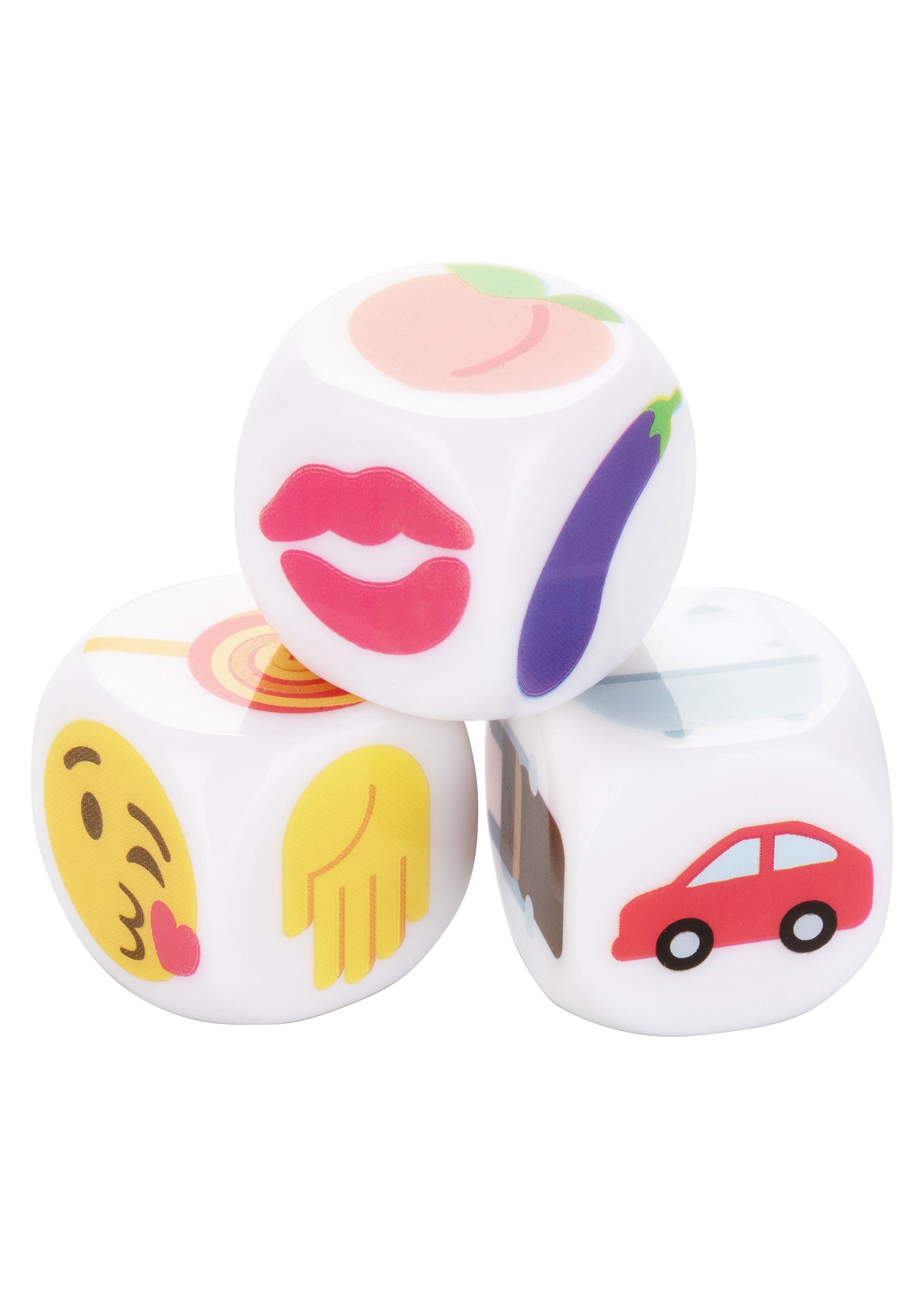 Dés coquins avec symboles emoji pour adultes. Jeu amusant pour pimenter votre vie amoureuse. ; Stoute dobbelstenen met emoji-symbolen voor volwassenen. Leuk spel om je liefdesleven op te fleuren.; Naughty dice with emoji symbols for adults. Fun game to spice up your love life.