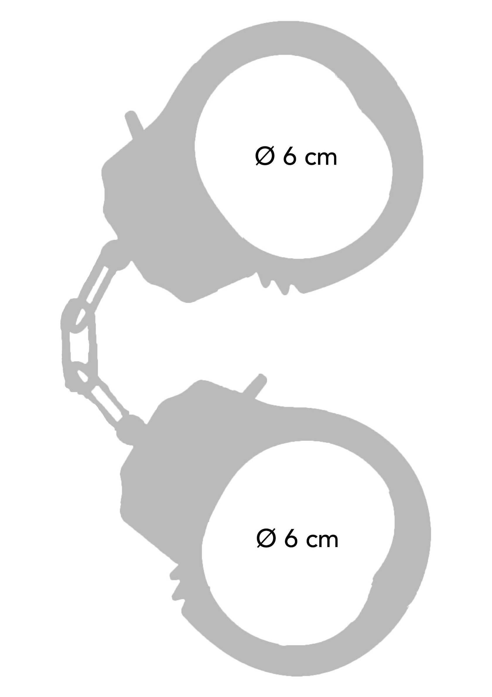 Menottes en métal réalistes, parfaites pour les jeux de rôle et les soirées à thème. Diamètre de 6 cm.; Realistische metalen handboeien, perfect voor rollenspellen en themafeesten. Diameter van 6 cm.; Realistic metal handcuffs, perfect for role-playing and themed parties. 6 cm diameter.