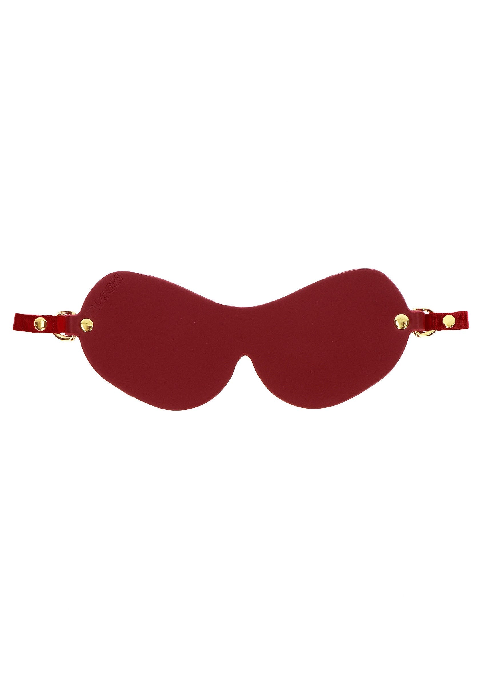 Masque pour les yeux rouge en cuir pour jeux coquins et sensuels.; Rood lederen oogmasker voor ondeugende en sensuele spelletjes.; Red leather blindfold eye mask for kinky and sensual play.
