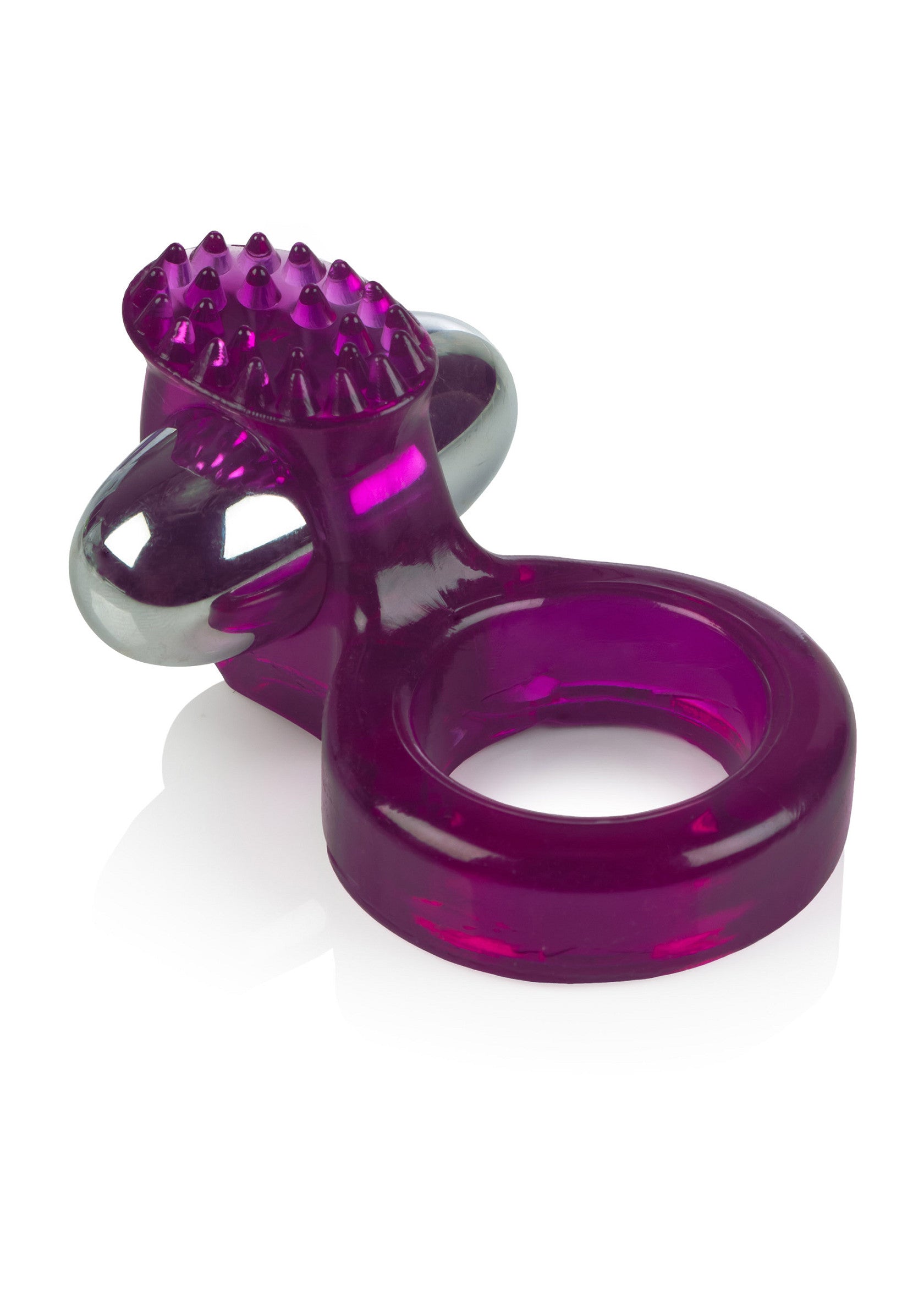 Anneau vibrant violet texturé avec boules en métal.; Paarse, getextureerde vibrerende ring met metalen balletjes.; Purple textured vibrating ring with metal balls.