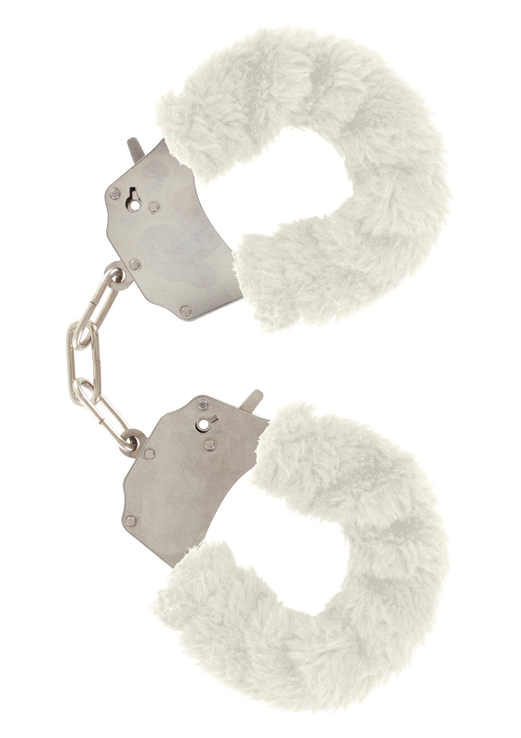 Menottes blanches à fourrure pour adultes. Accessoires coquins pour pimenter votre vie amoureuse. Idéal pour les jeux de rôle.; Witte, pluizige handboeien voor volwassenen. Speelse accessoires om je liefdesleven op te fleuren. Ideaal voor rollenspellen.; White furry adult handcuffs. Playful accessories to spice up your love life. Great for roleplay.