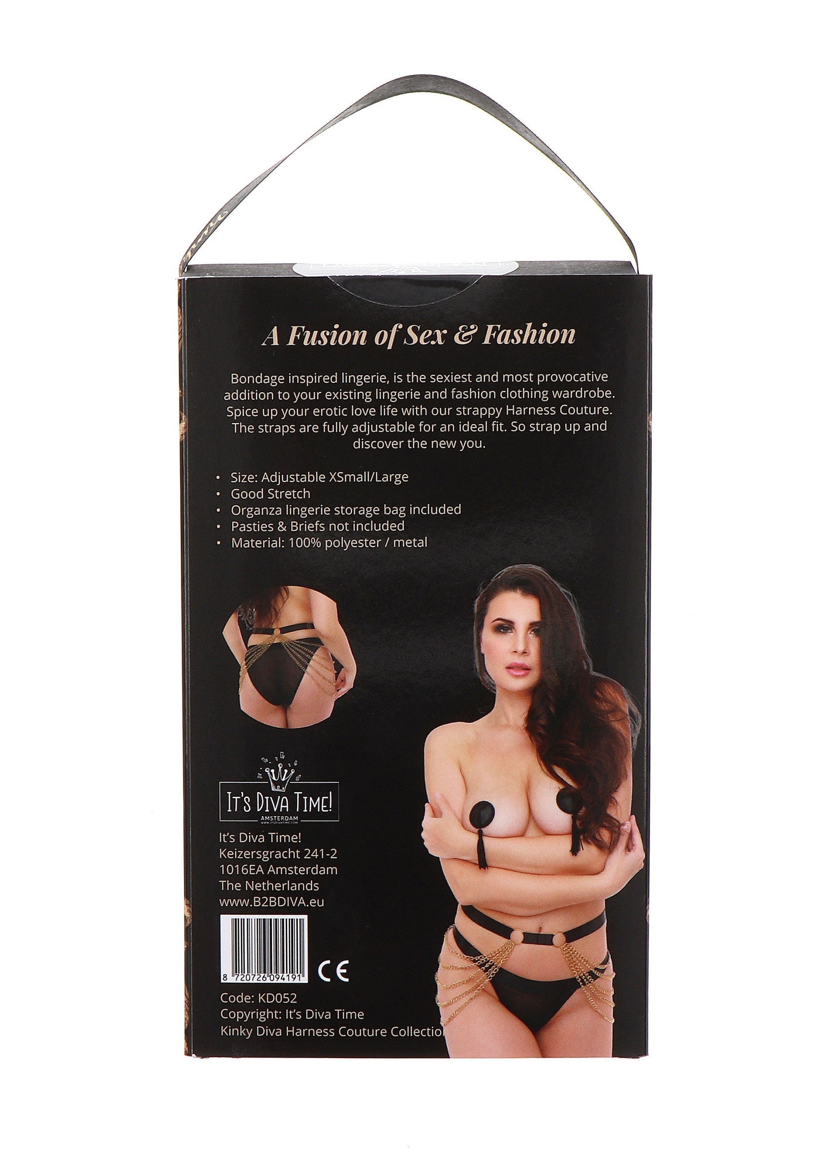 Harnais de lingerie "It's Diva Time!" ajustable, inspiré du bondage. Idéal pour pimenter votre garde-robe coquine.; Verstelbare "It's Diva Time!" lingerie harness, bondage-geïnspireerd. Perfect om je lingerie collectie mee op te fleuren.; Adjustable "It's Diva Time!" lingerie harness, bondage-inspired. Ideal to spice up your existing lingerie wardrobe.