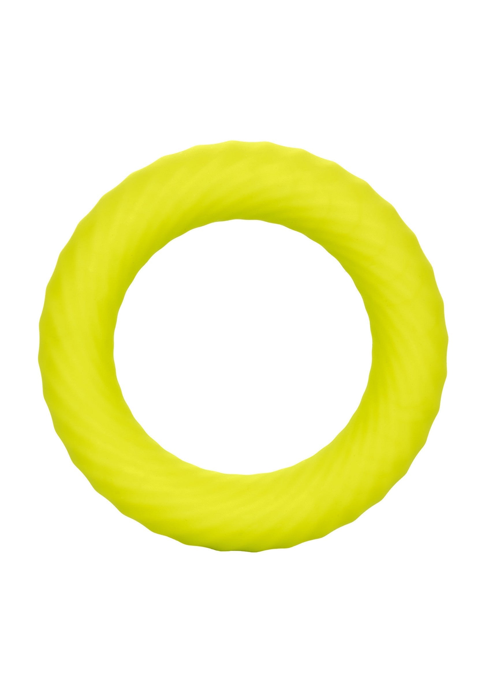 Anneau vibrant texturé jaune pour le plaisir.; Gele vibrerende ring met textuur voor plezier.; Textured yellow vibrating cock ring for pleasure.