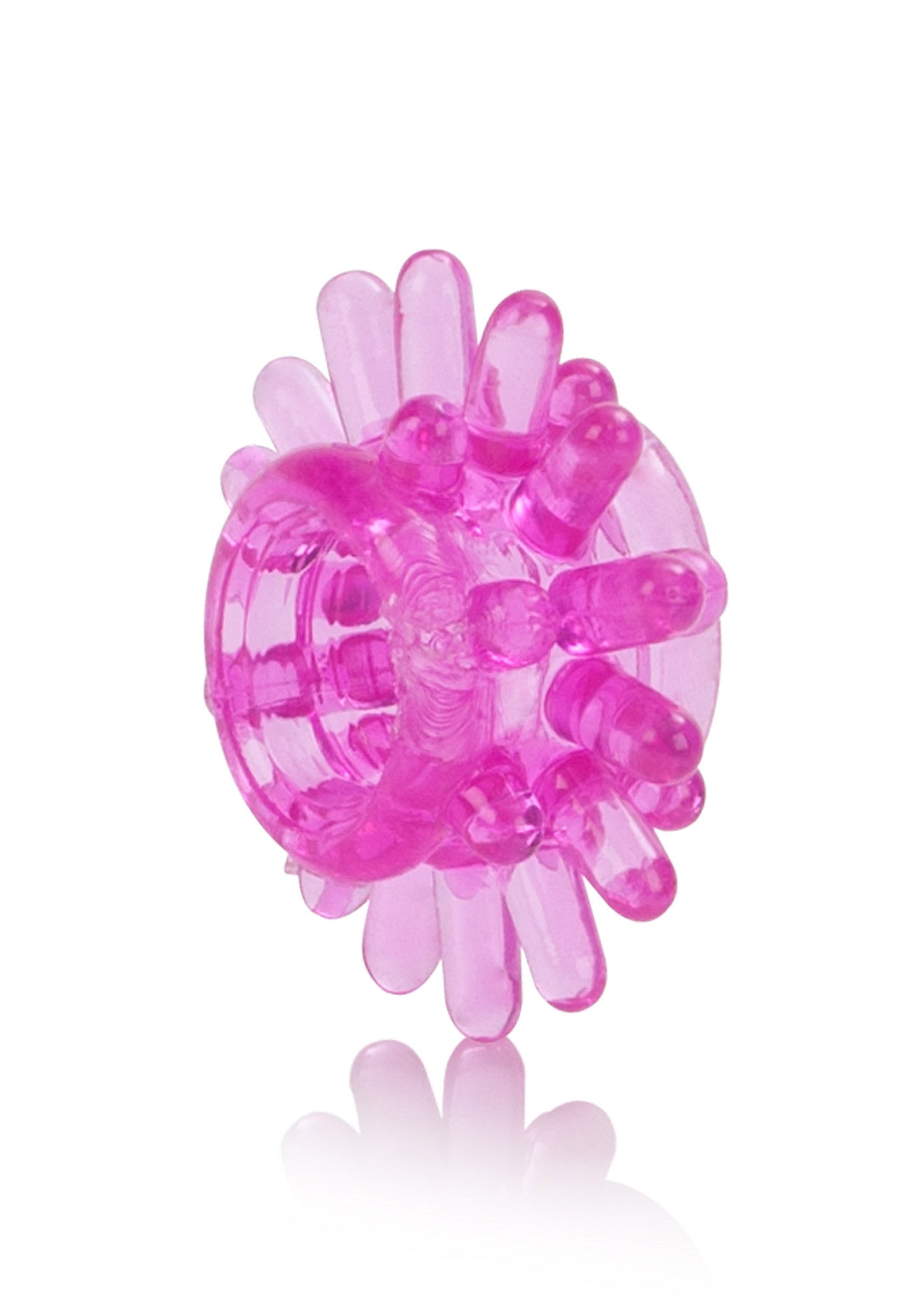 Anneau vibrant texturé rose pour plus de plaisir et de sensations fortes.; Roze vibrerende penisring met textuur voor extra plezier en opwinding.; Pink textured vibrating cock ring for extra pleasure and sensations.