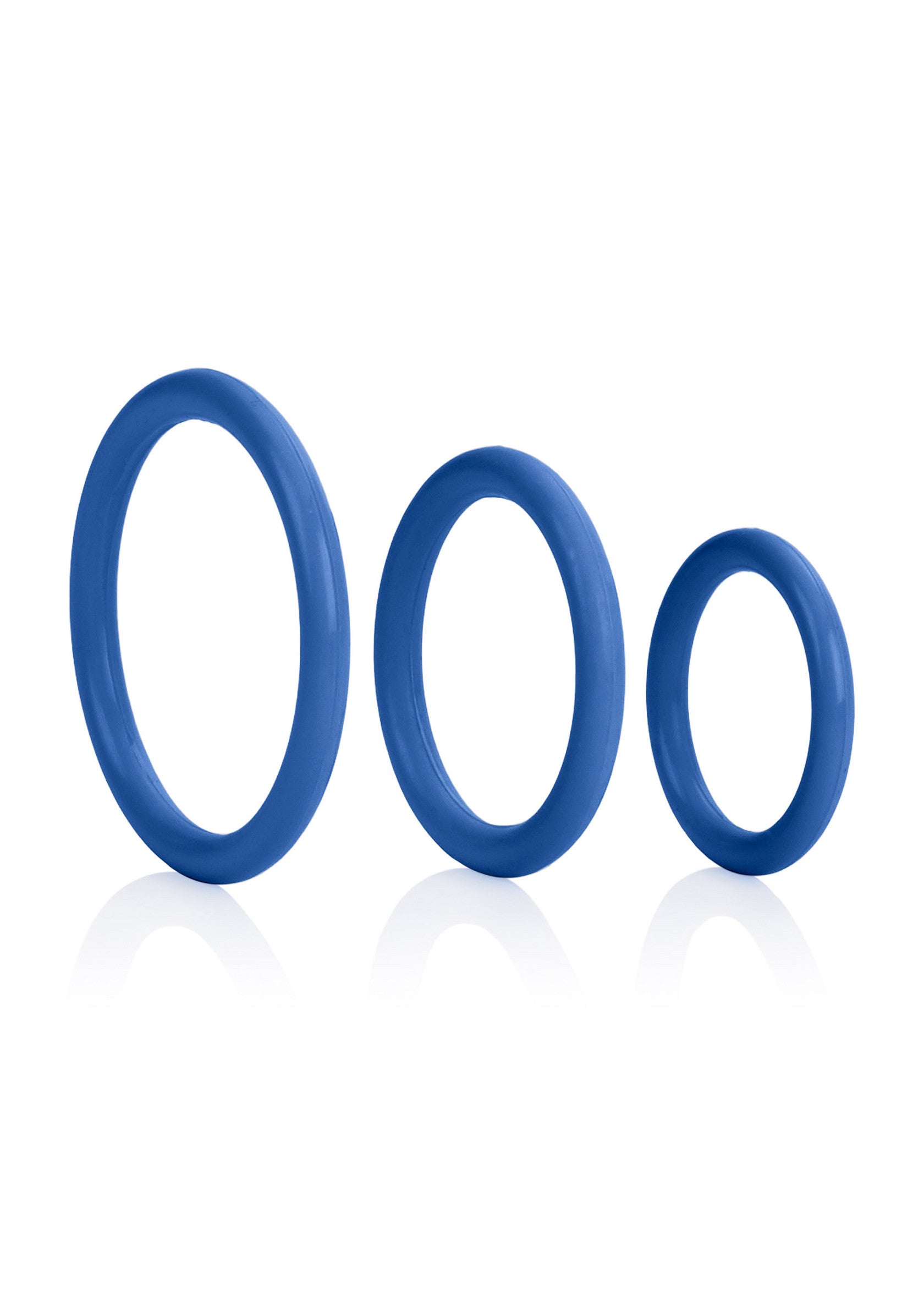 Ensemble d'anneaux péniens bleus de différentes tailles pour un plaisir intense et durable.; Set blauwe penisringen in verschillende maten voor intens en langdurig plezier.; Set of blue cock rings in various sizes for intense and long-lasting pleasure.