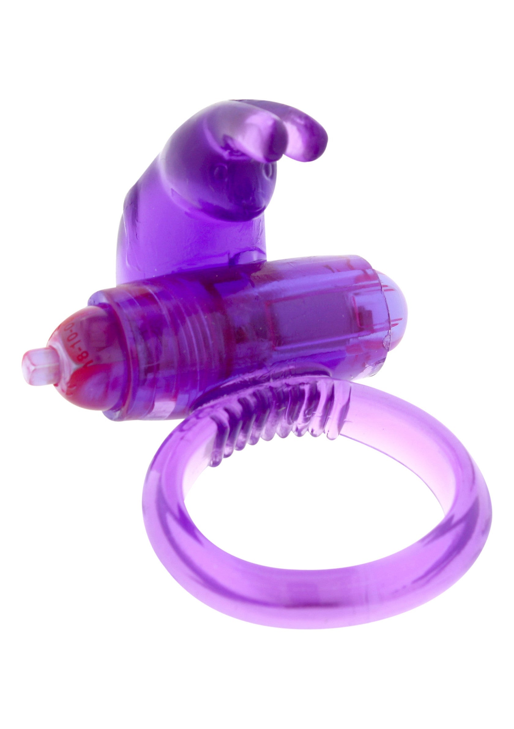 Vibromasseur vibrant violet avec anneau pour plus de plaisir.; Paarse vibrerende vibrator met ring voor extra plezier.; Purple vibrating vibrator with ring for extra pleasure.
