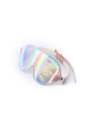 Masque de sommeil holographique de luxe pour un sommeil paisible et élégant.; Luxe holografisch slaapmasker voor een rustgevende en stijlvolle slaap.; Luxury holographic sleep mask for restful and stylish sleep.