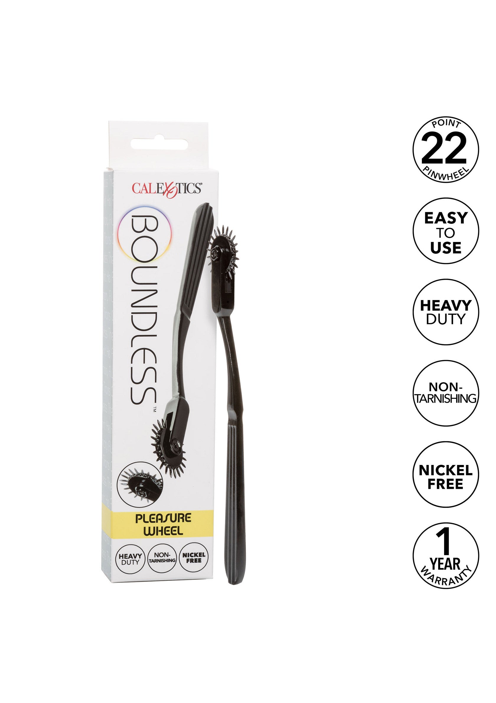 Roue de plaisir CalExotics Boundless avec 22 points. Facile à utiliser et durable. Sans nickel et garantie 1 an.; CalExotics Boundless plezierwiel met 22 punten. Gemakkelijk te gebruiken en duurzaam. Nikkelvrij met 1 jaar garantie.; CalExotics Boundless pleasure wheel with 22 points. Easy to use and heavy-duty. Nickel-free and 1-year warranty.