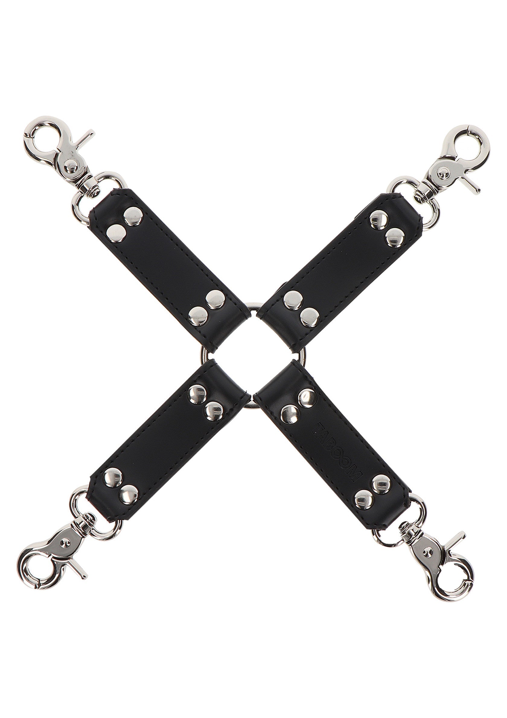 Harnais noir en cuir avec des attaches métalliques pour un look audacieux et sophistiqué.; Zwart leren harnas met metalen clips voor een gedurfde en verfijnde look.; Black leather harness with metal clasps for a bold and sophisticated look.