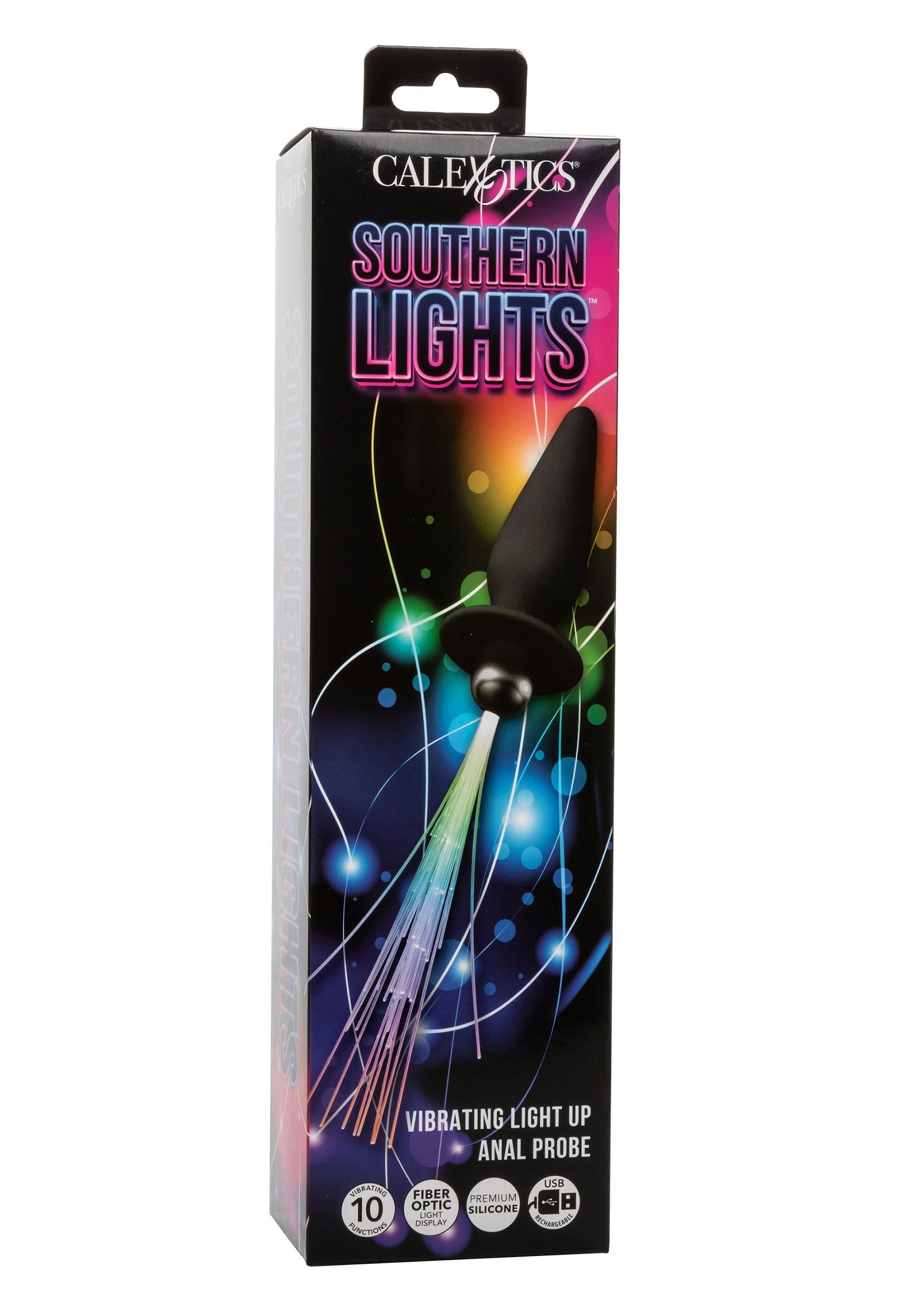 Calexotics Southern Lights : sonde anale vibrante et lumineuse pour des sensations uniques.; Calexotics Southern Lights: vibrerende oplichtende anale sonde voor unieke sensaties.; Calexotics Southern Lights: vibrating light-up anal probe for unique sensations.