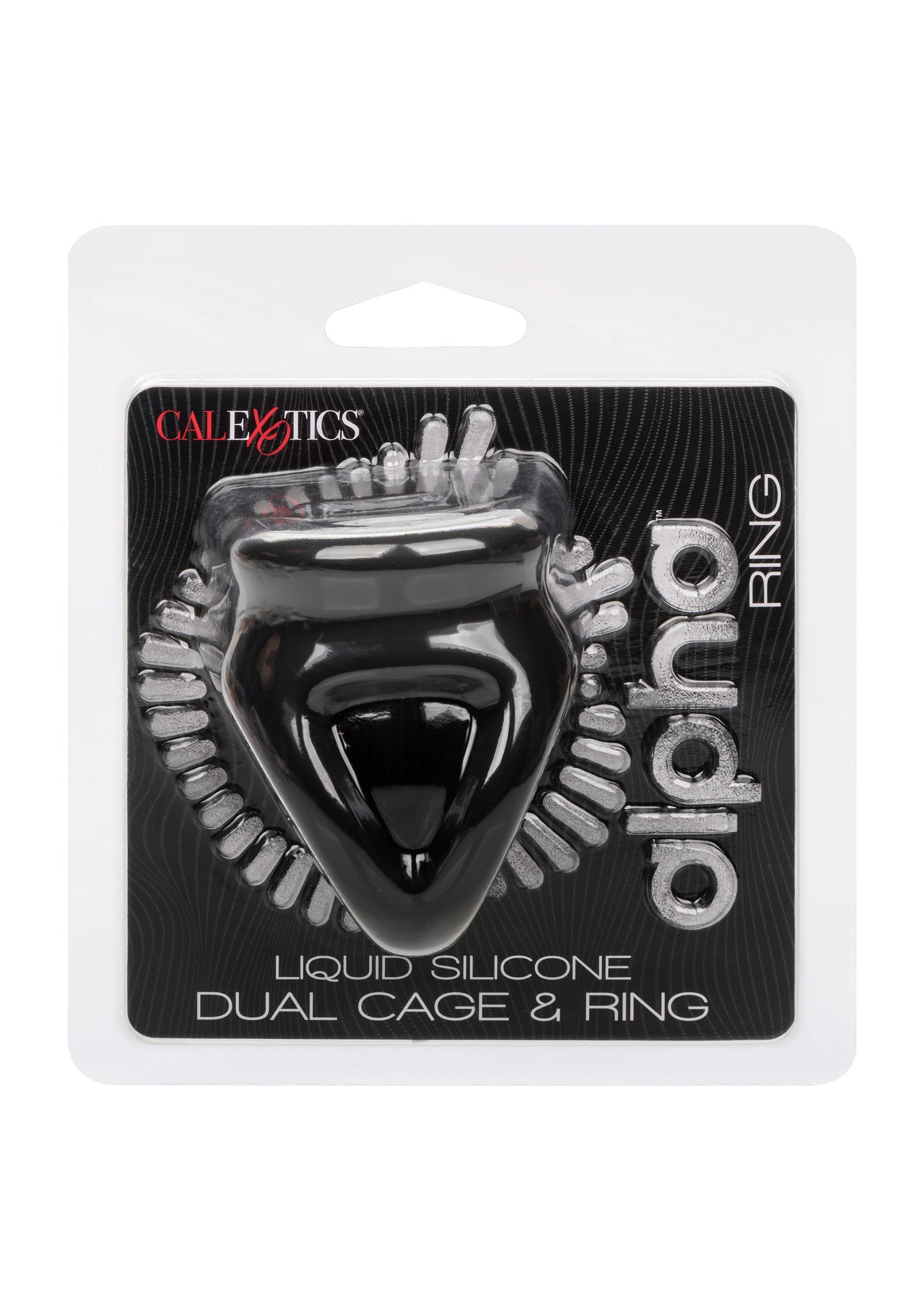 Alpha Ring, cage et anneau pénien en silicone liquide. Améliorez votre plaisir et vos performances.; Alpha Ring, vloeibare siliconen penis kooi en ring. Verbeter uw genot en prestaties.; Alpha Ring, liquid silicone dual cage & ring. Enhance your pleasure and performance.