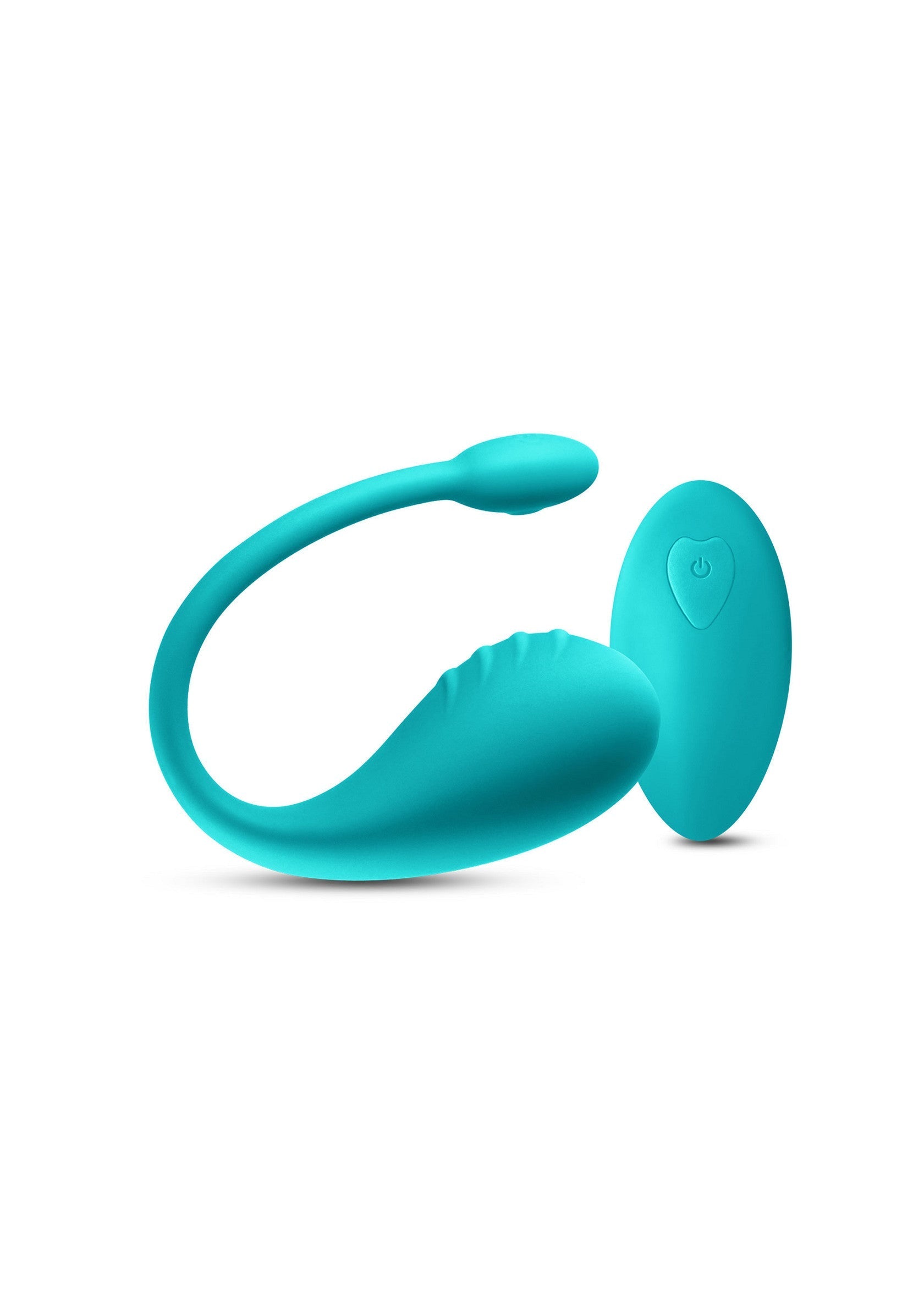 Vibromasseur vibrant turquoise avec télécommande pour le plaisir féminin.; Turkoois vibrerende vibrator met afstandsbediening voor vrouwelijk genot.; Teal vibrating vibrator with remote for female pleasure.