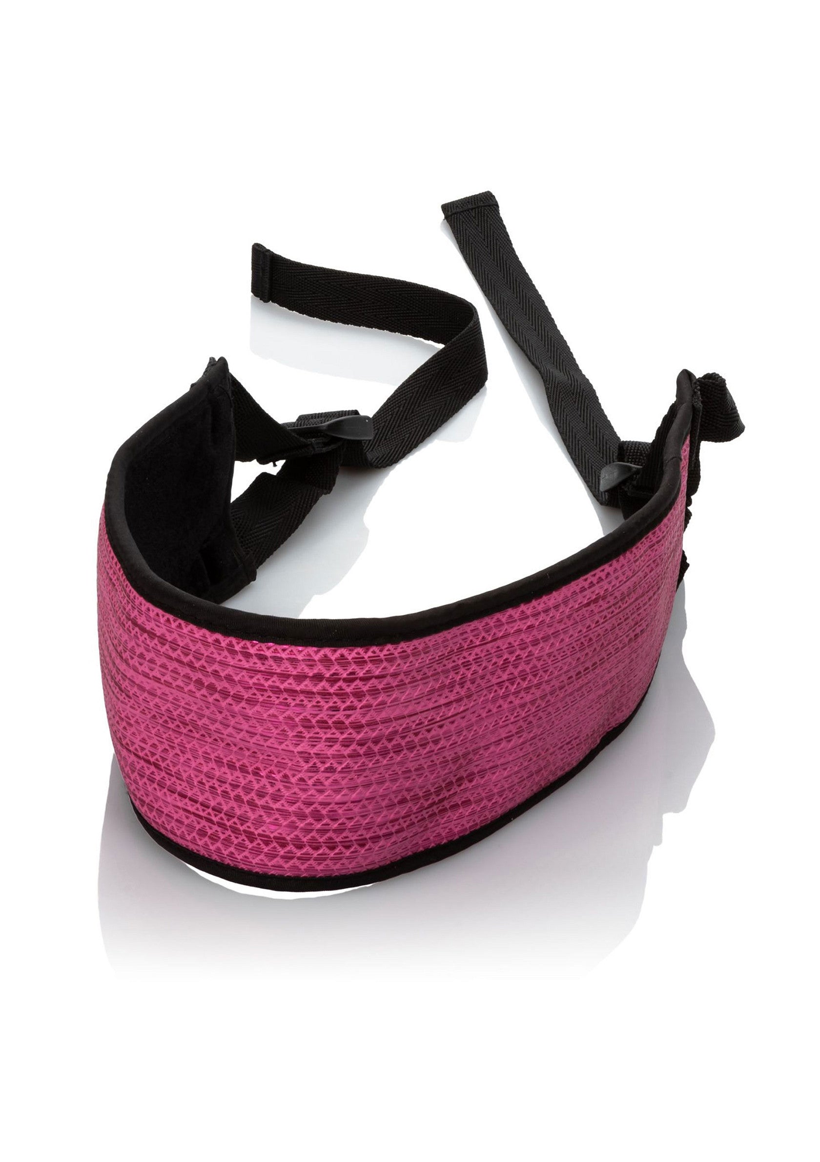 Ceinture rose réglable avec des sangles noires pour porter quelque chose.; Roze verstelbare riem met zwarte banden om iets te dragen.; Adjustable pink belt with black straps for carrying something.