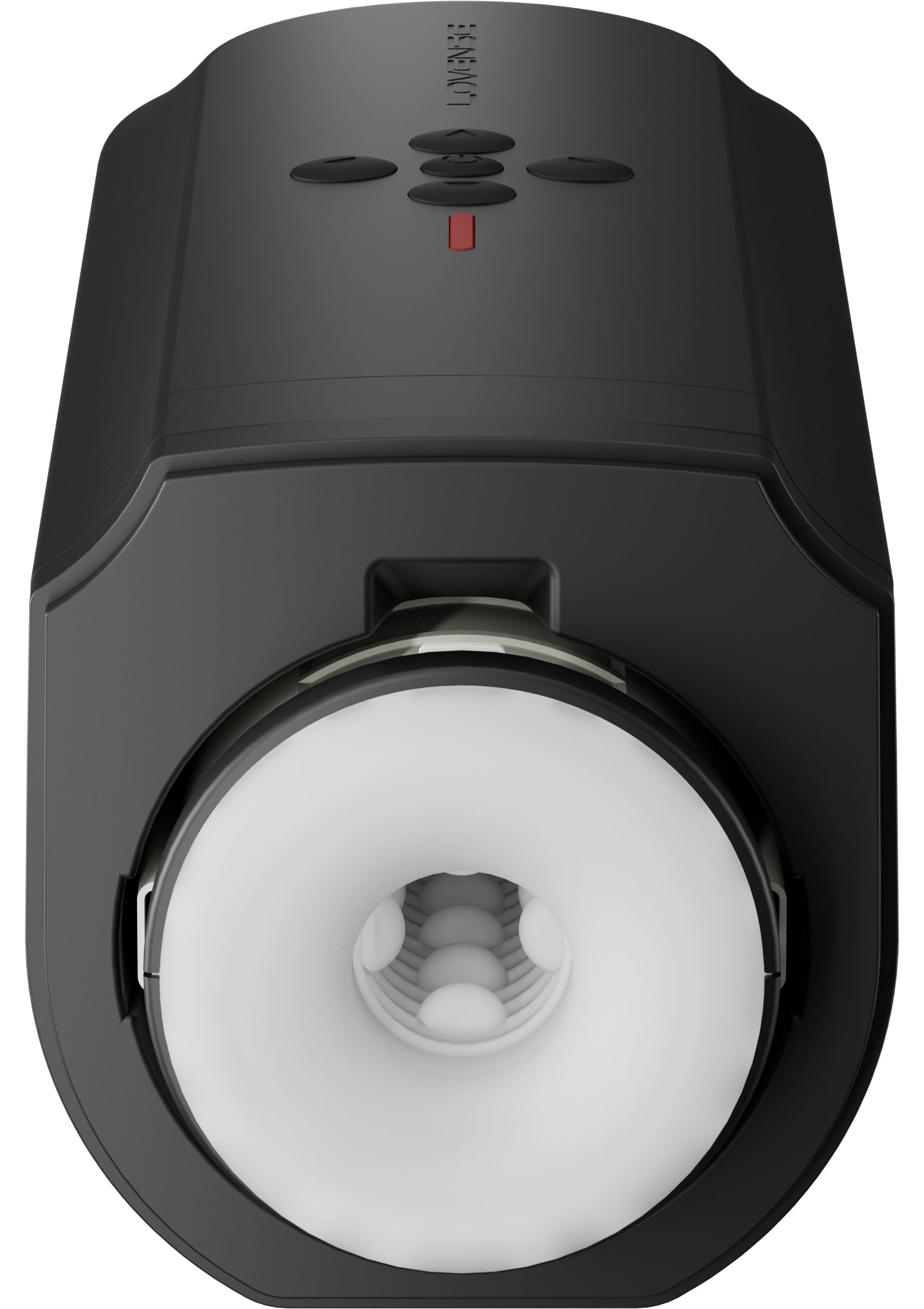 Masturbateur automatique noir avec intérieur texturé pour une expérience unique.; Zwarte automatische masturbator met getextureerde binnenkant voor een unieke ervaring.; Black automatic masturbator with textured interior for a unique experience.