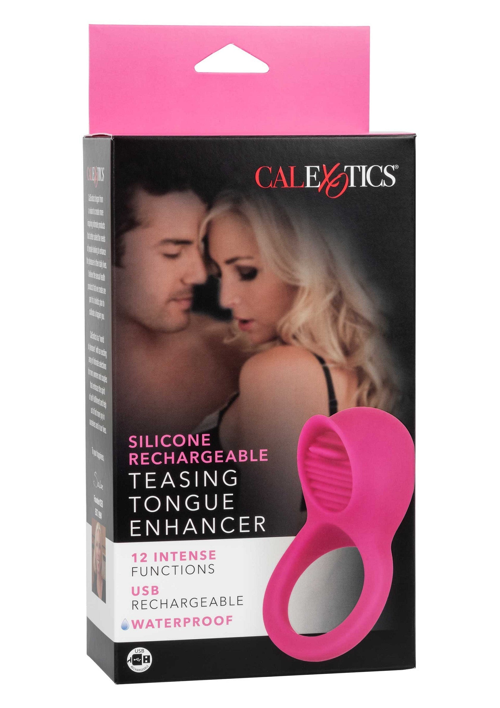 CalExotics Teasing Tongue Enhancer : Améliorez le plaisir avec ce stimulateur rechargeable et étanche !; CalExotics Teasing Tongue Enhancer: Verhoog het genot met deze oplaadbare en waterdichte stimulator!; CalExotics Teasing Tongue Enhancer: Enhance pleasure with this rechargeable, waterproof stimulator!
