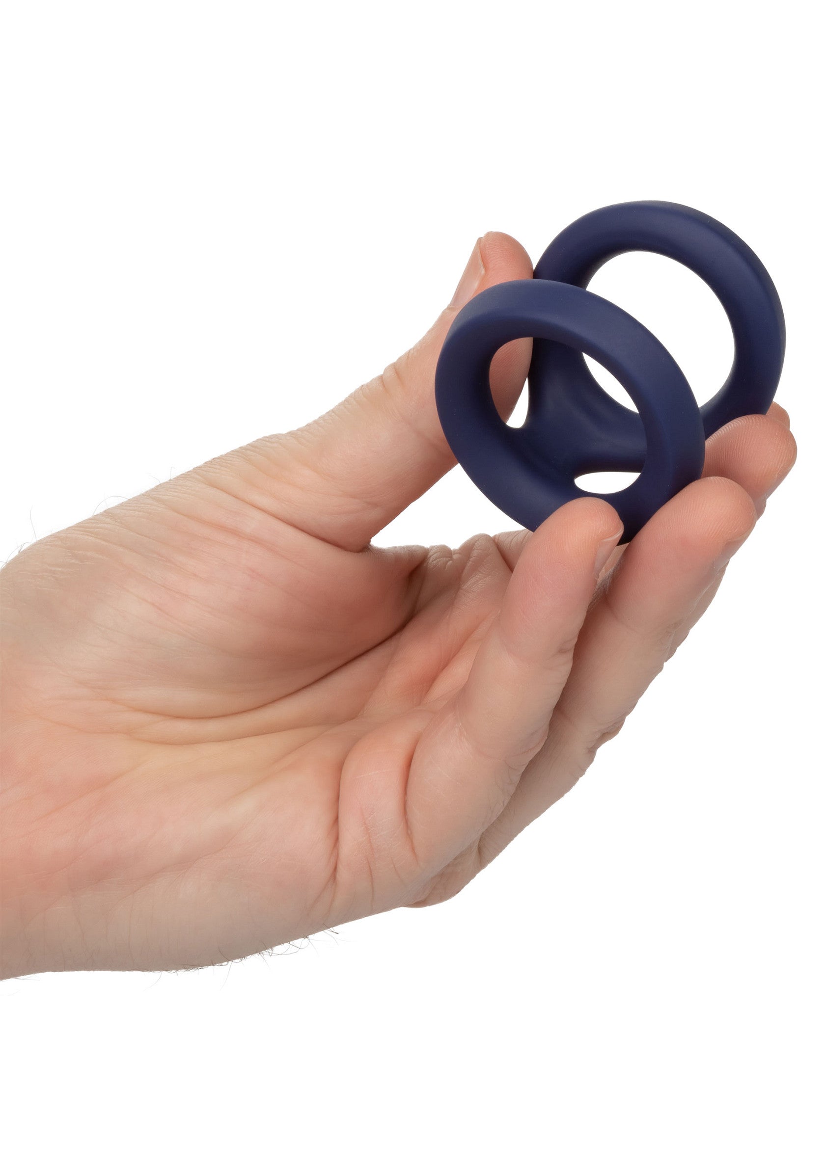 Anneau pénien double bleu marine pour plus de plaisir et d'intensité.; Marineblauwe dubbele penisring voor meer plezier en intensiteit.; Navy blue double cock ring for increased pleasure and intensity.