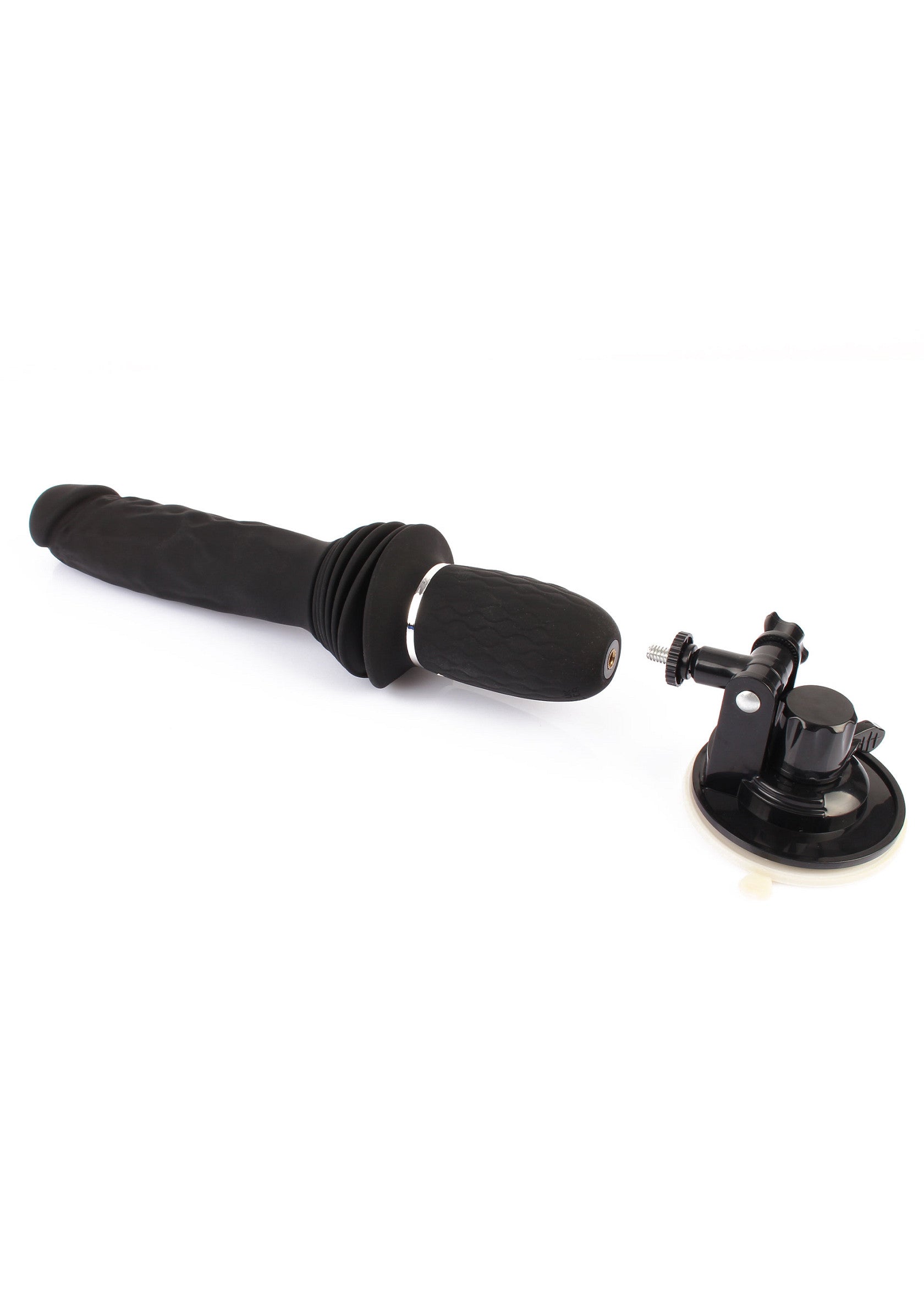 Sextoy texturé noir avec ventouse pour une fixation facile et un plaisir intense.; Zwart, getextureerd speeltje met zuignap voor gemakkelijke bevestiging en intens plezier.; Black textured toy with suction cup for easy attachment and intense pleasure.