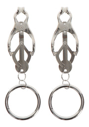 Pinces à tétons en métal avec anneaux. Accessoire de plaisir pour adultes.; Metalen tepelklemmen met ringen. Plezier accessoire voor volwassenen.; Metal nipple clamps with rings. Adult pleasure accessory.