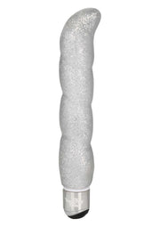 Vibromasseur à paillettes argentées pour des moments de plaisir intenses et scintillants. Texturé pour une meilleure sensation.; Zilverkleurige glitter vibrator voor intense en sprankelende pleziermomenten. Getextureerd voor een beter gevoel.; Silver glitter vibrator for intense and sparkling moments of pleasure. Textured for enhanced sensation.