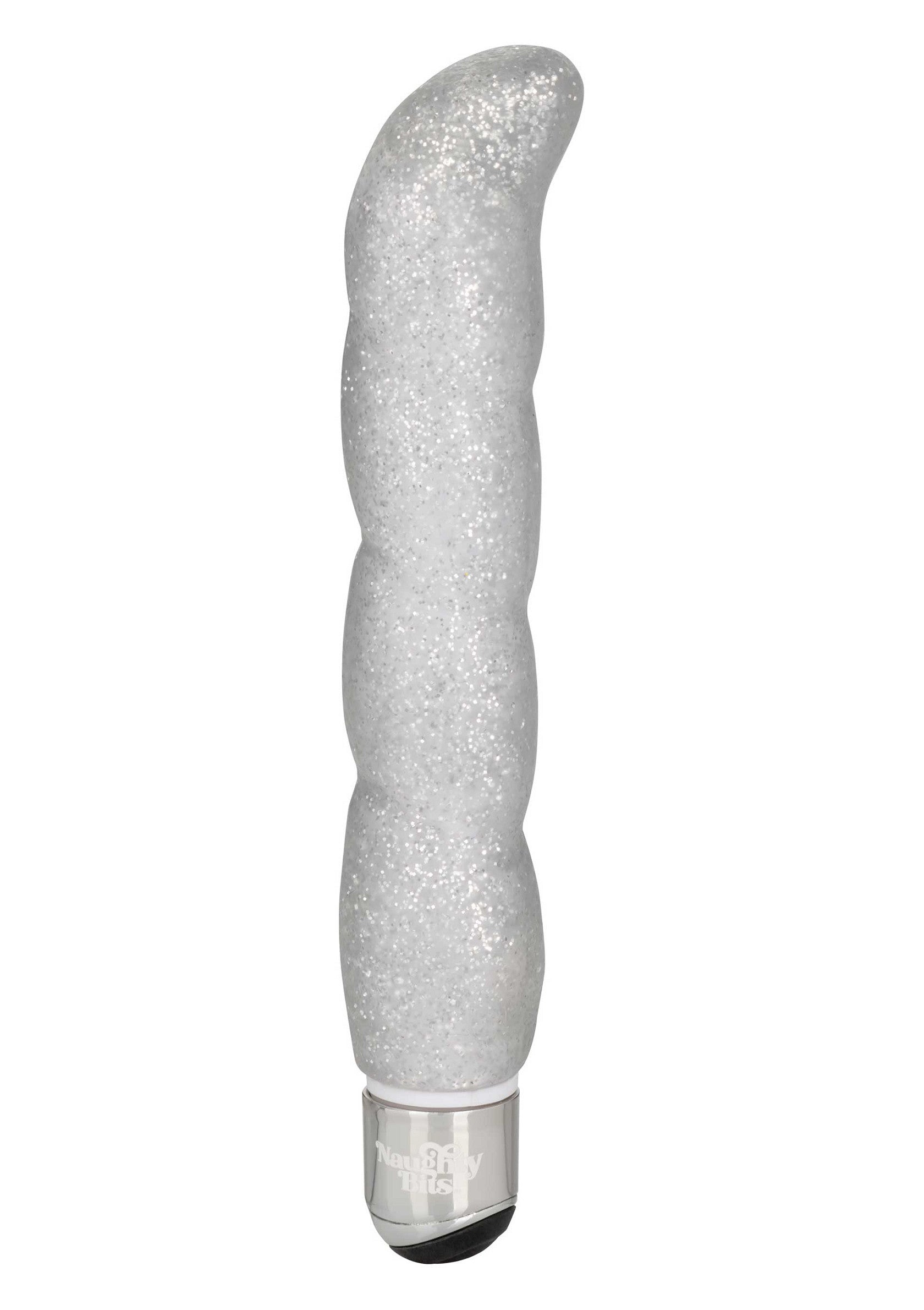 Vibromasseur à paillettes argentées pour des moments de plaisir intenses et scintillants. Texturé pour une meilleure sensation.; Zilverkleurige glitter vibrator voor intense en sprankelende pleziermomenten. Getextureerd voor een beter gevoel.; Silver glitter vibrator for intense and sparkling moments of pleasure. Textured for enhanced sensation.