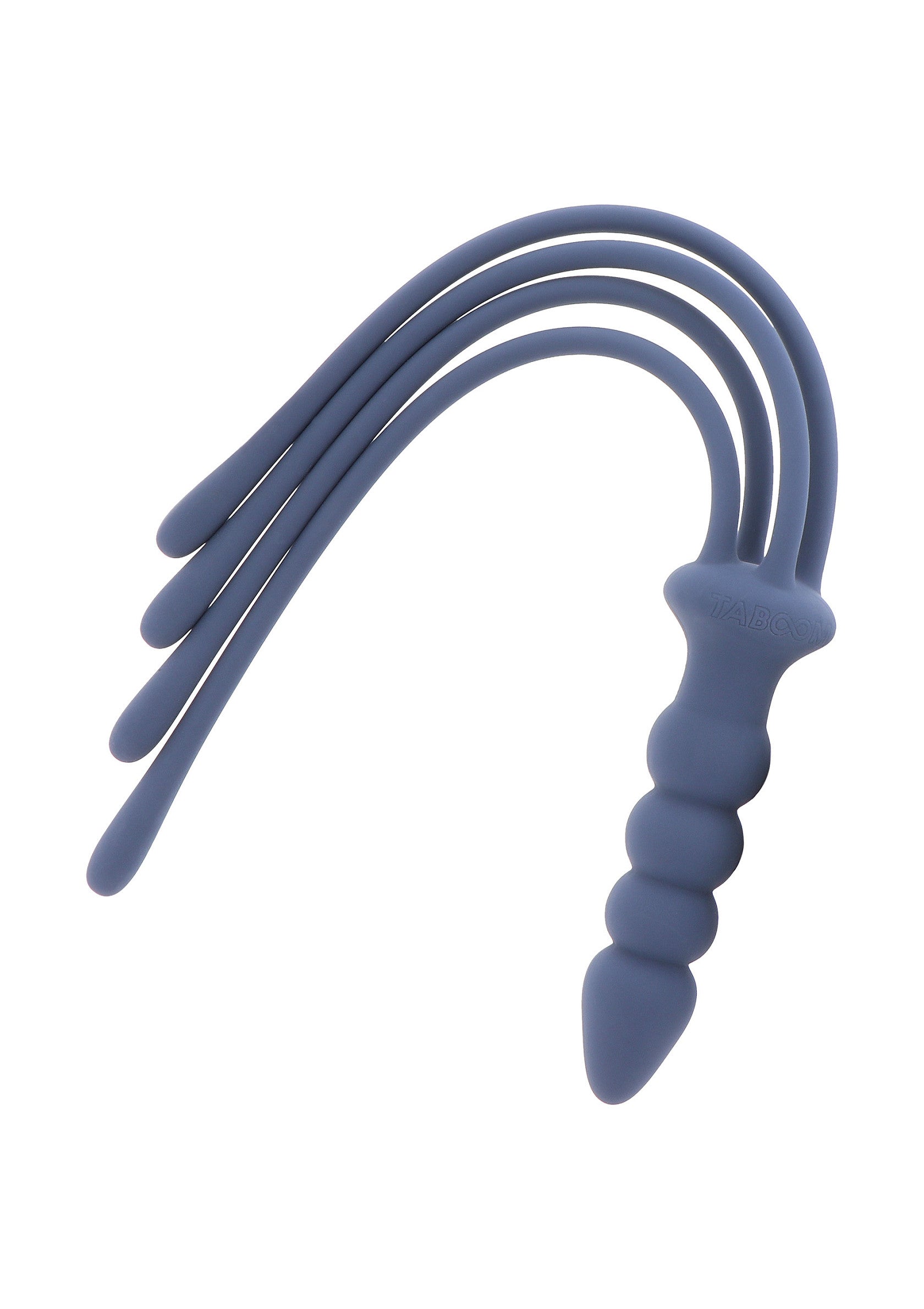 Fouet à queue à 4 brins en silicone bleu pour le plaisir et l'excitation.; Blauw siliconen staartkussen met 4 strengen voor plezier en opwinding.; Blue silicone 4-strand tail whip for pleasure and excitement.