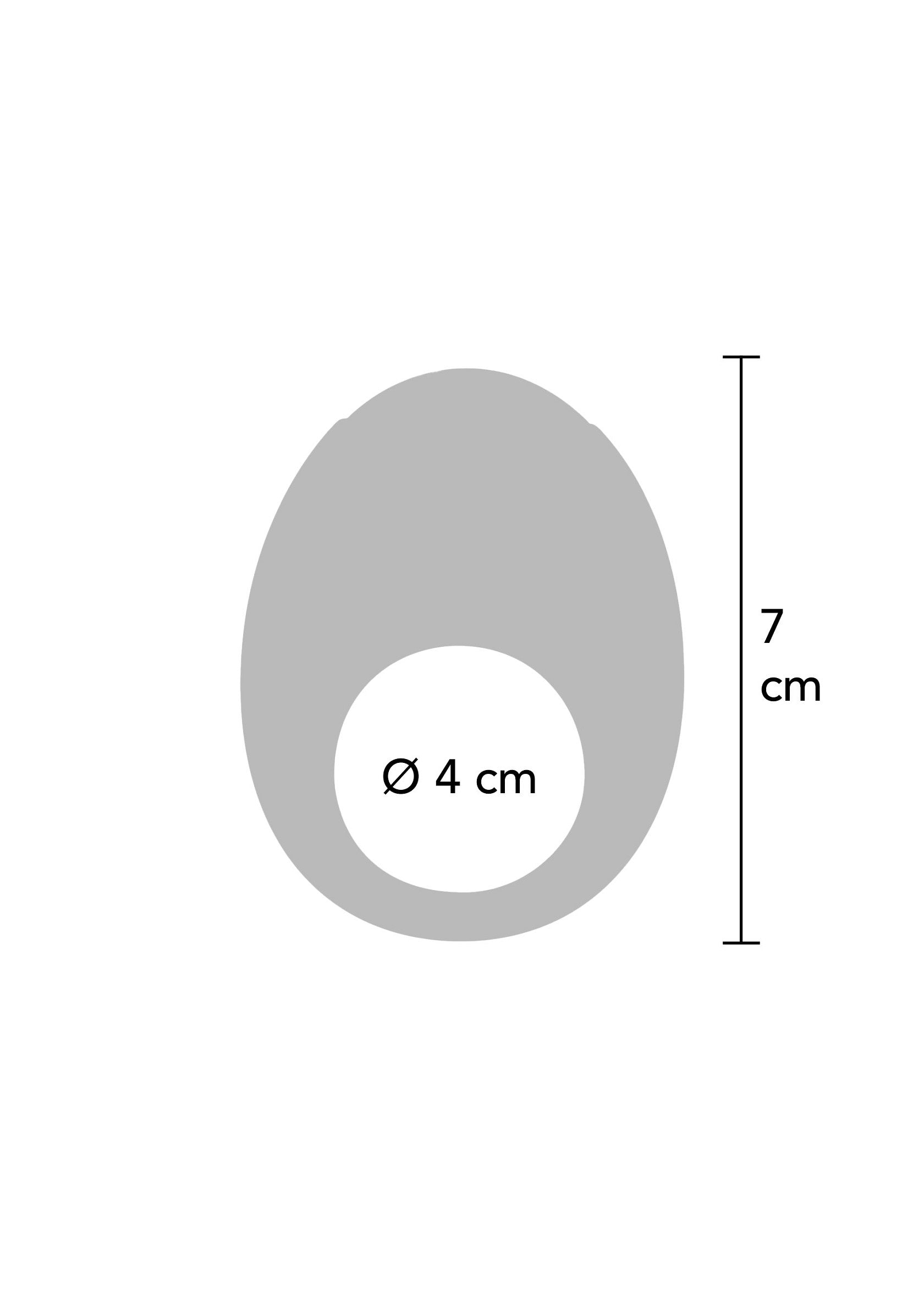 Schéma de dimensions: ovale de 7cm de haut avec un trou de 4cm de diamètre. Détails techniques du produit.; Maatschets: ovaal van 7cm hoog met een gat van 4cm diameter. Technische details van het product.; Dimension diagram: 7cm tall oval with a 4cm diameter hole. Technical details of the product.